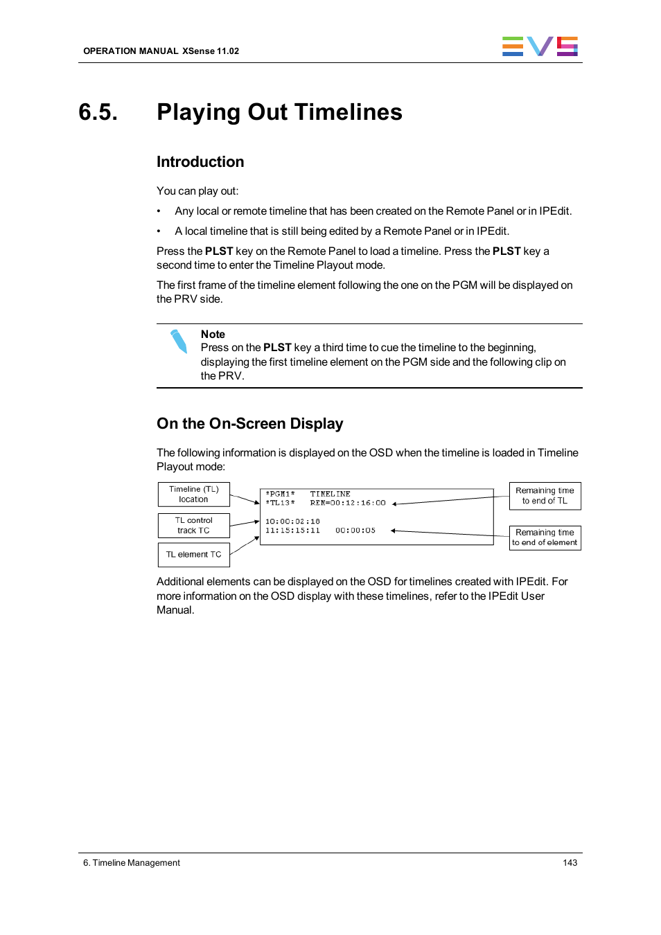 Playing out timelines, Introduction, On the on-screen display | EVS XSense Version 11.02 - July 2013 Operating Manual User Manual | Page 151 / 181
