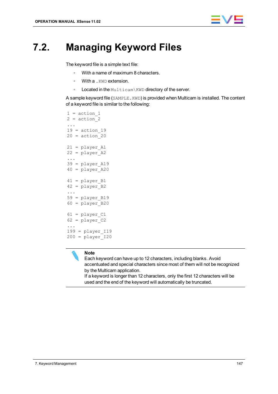 Managing keyword files | EVS XSense Version 11.02 - July 2013 Operating Manual User Manual | Page 155 / 181