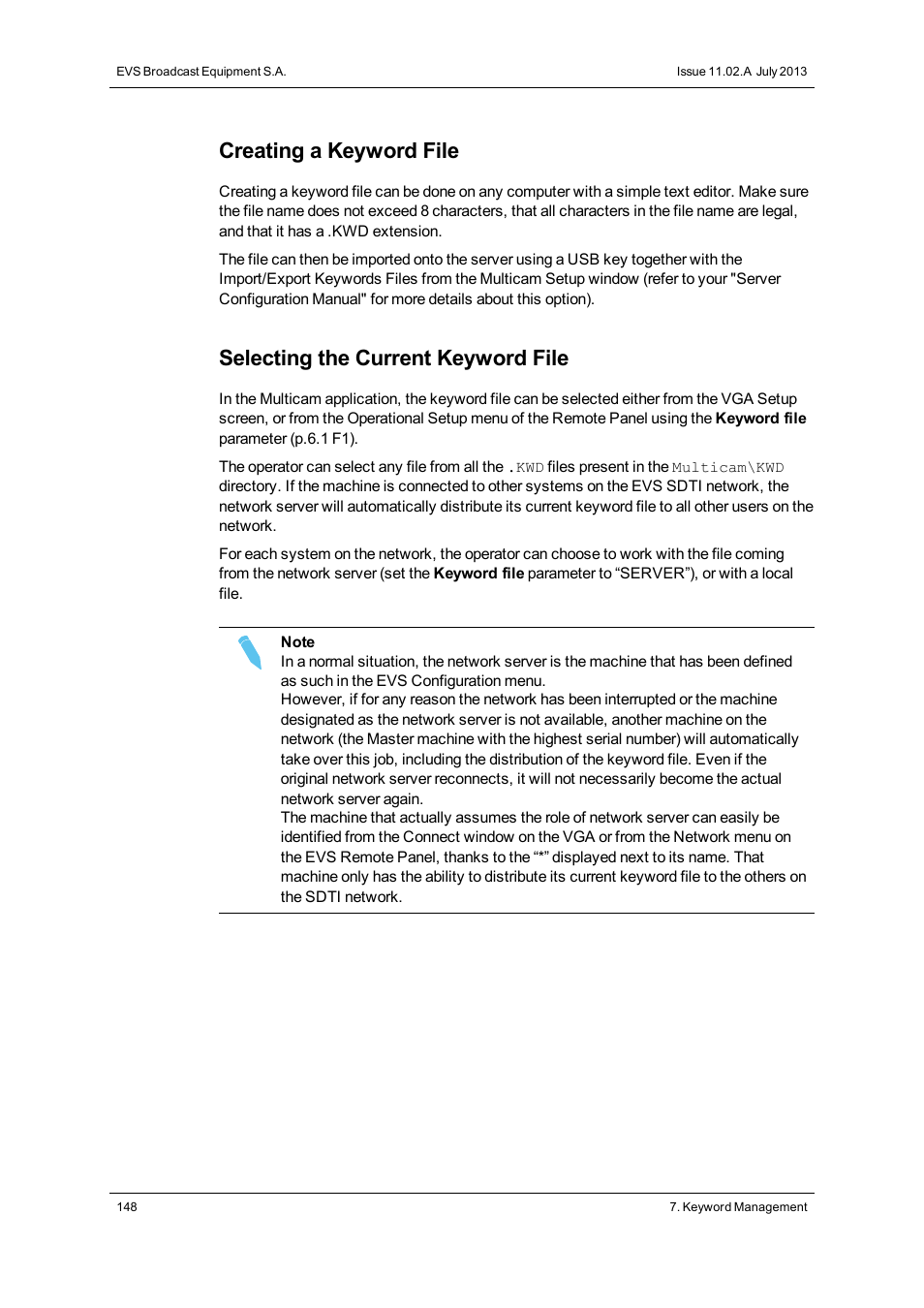 Creating a keyword file, Selecting the current keyword file | EVS XSense Version 11.02 - July 2013 Operating Manual User Manual | Page 156 / 181