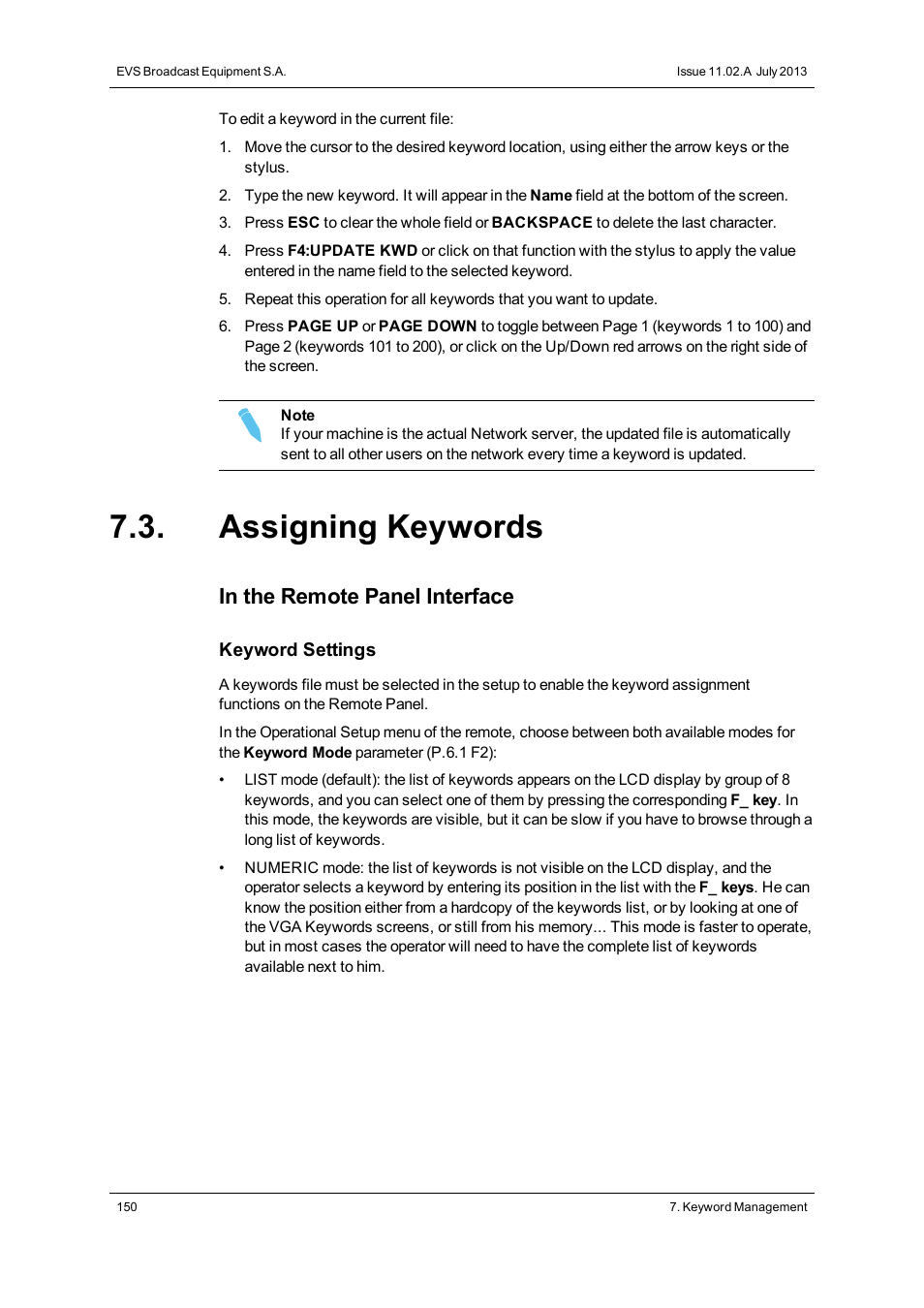 Assigning keywords | EVS XSense Version 11.02 - July 2013 Operating Manual User Manual | Page 158 / 181