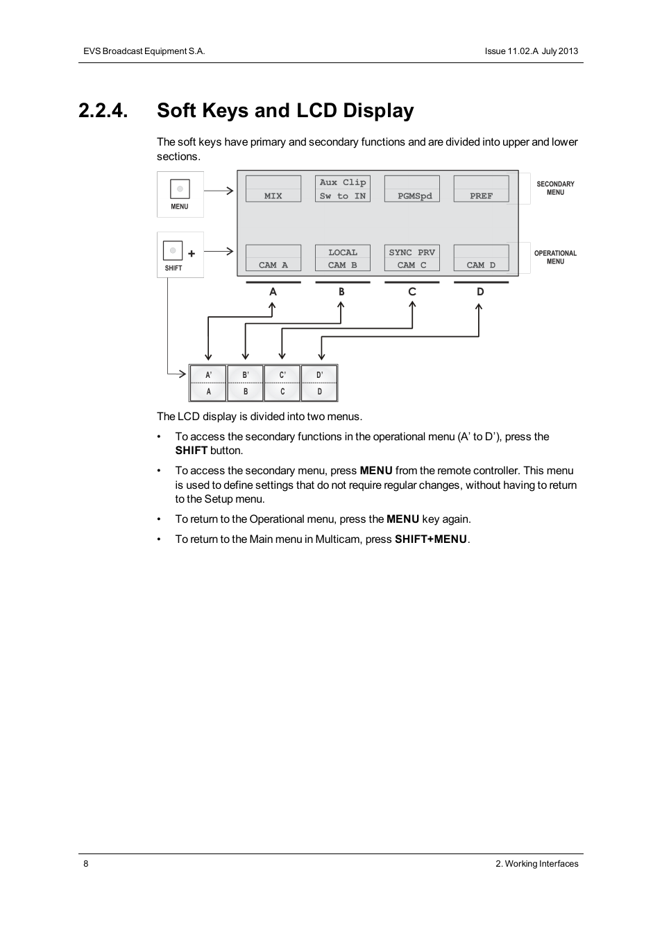 Soft keys and lcd display | EVS XSense Version 11.02 - July 2013 Operating Manual User Manual | Page 16 / 181