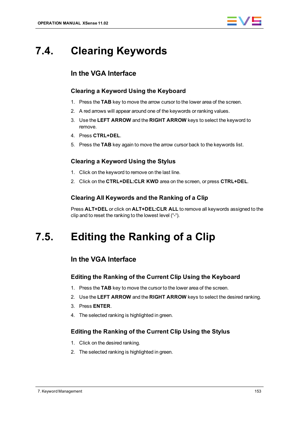 Clearing keywords, Editing the ranking of a clip | EVS XSense Version 11.02 - July 2013 Operating Manual User Manual | Page 161 / 181