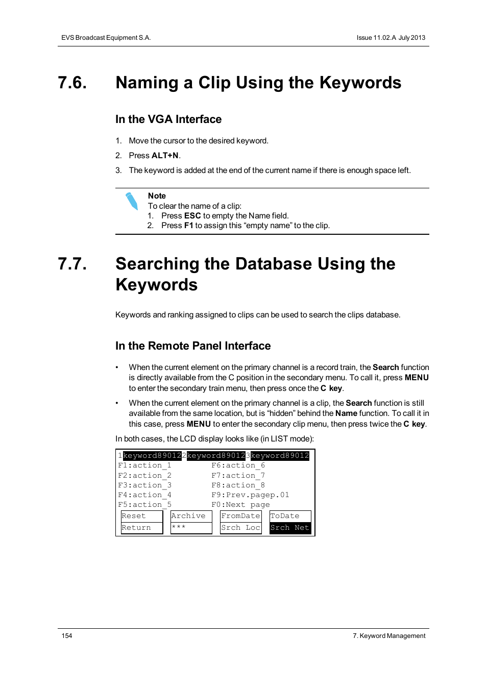 Naming a clip using the keywords, Searching the database using the keywords | EVS XSense Version 11.02 - July 2013 Operating Manual User Manual | Page 162 / 181