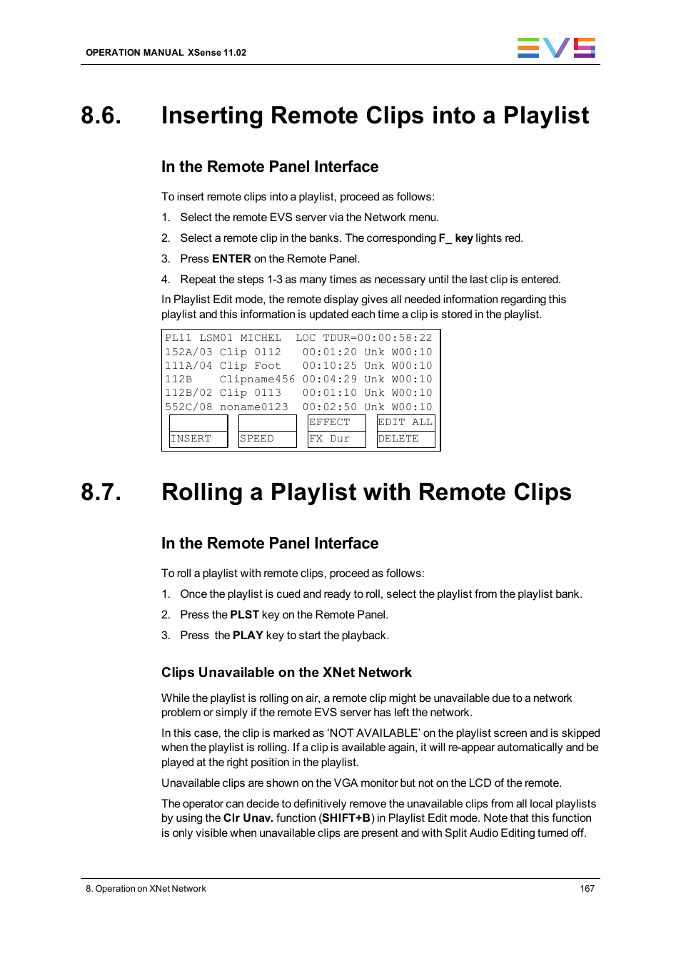 Inserting remote clips into a playlist, Rolling a playlist with remote clips | EVS XSense Version 11.02 - July 2013 Operating Manual User Manual | Page 175 / 181