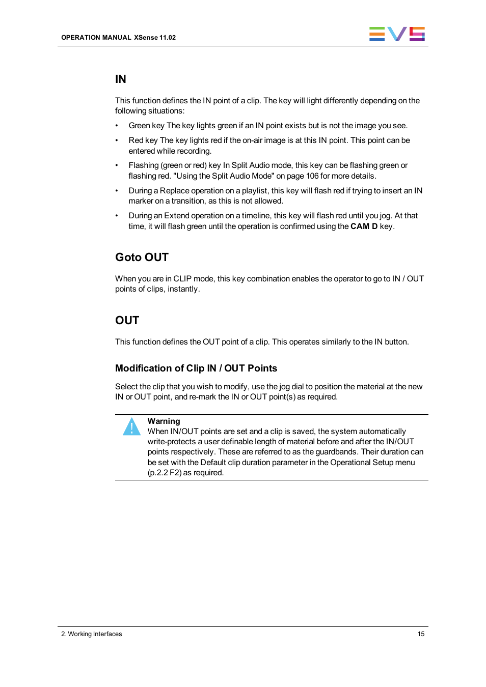 Goto out | EVS XSense Version 11.02 - July 2013 Operating Manual User Manual | Page 23 / 181