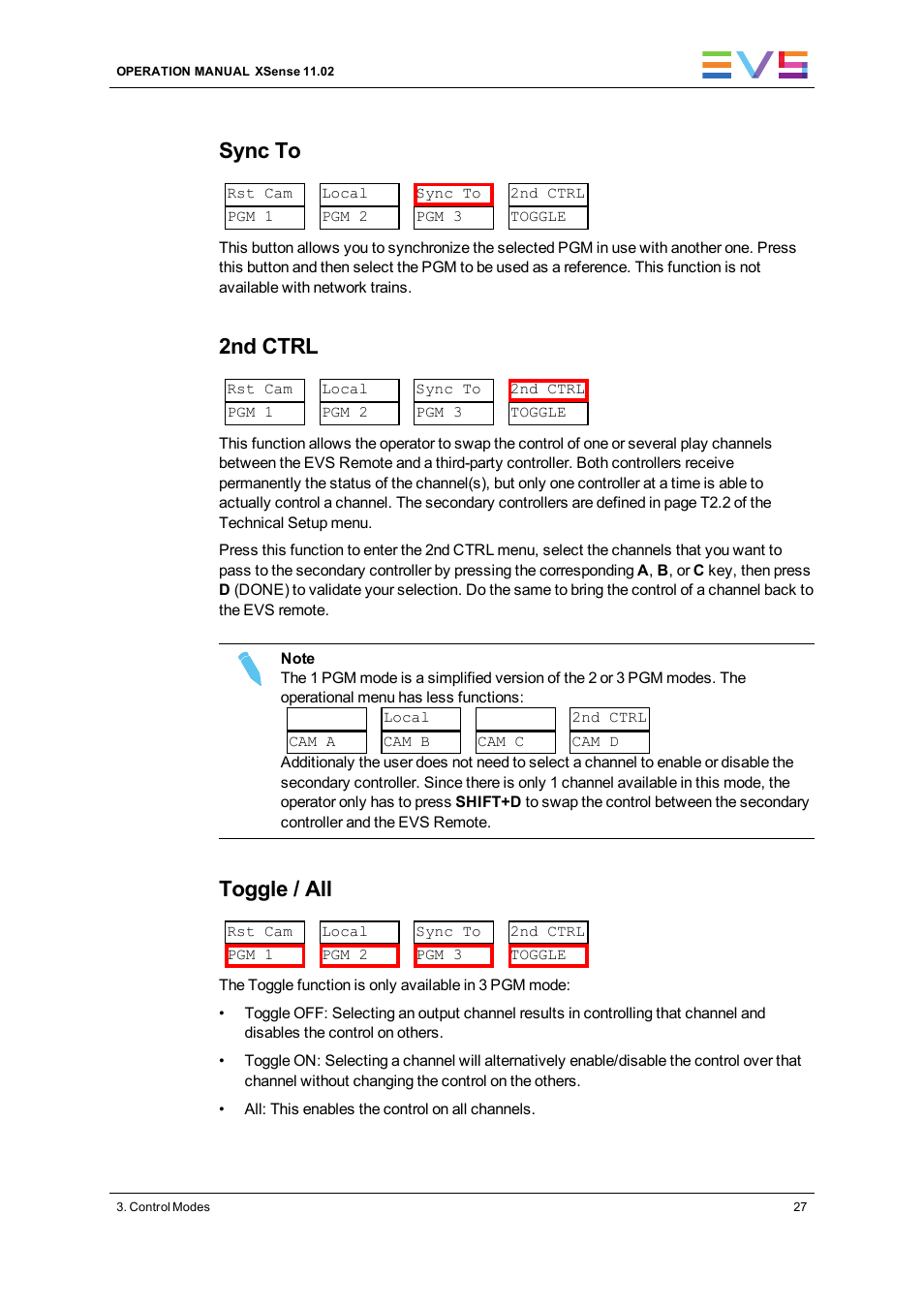 Sync to, 2nd ctrl, Toggle / all | EVS XSense Version 11.02 - July 2013 Operating Manual User Manual | Page 35 / 181