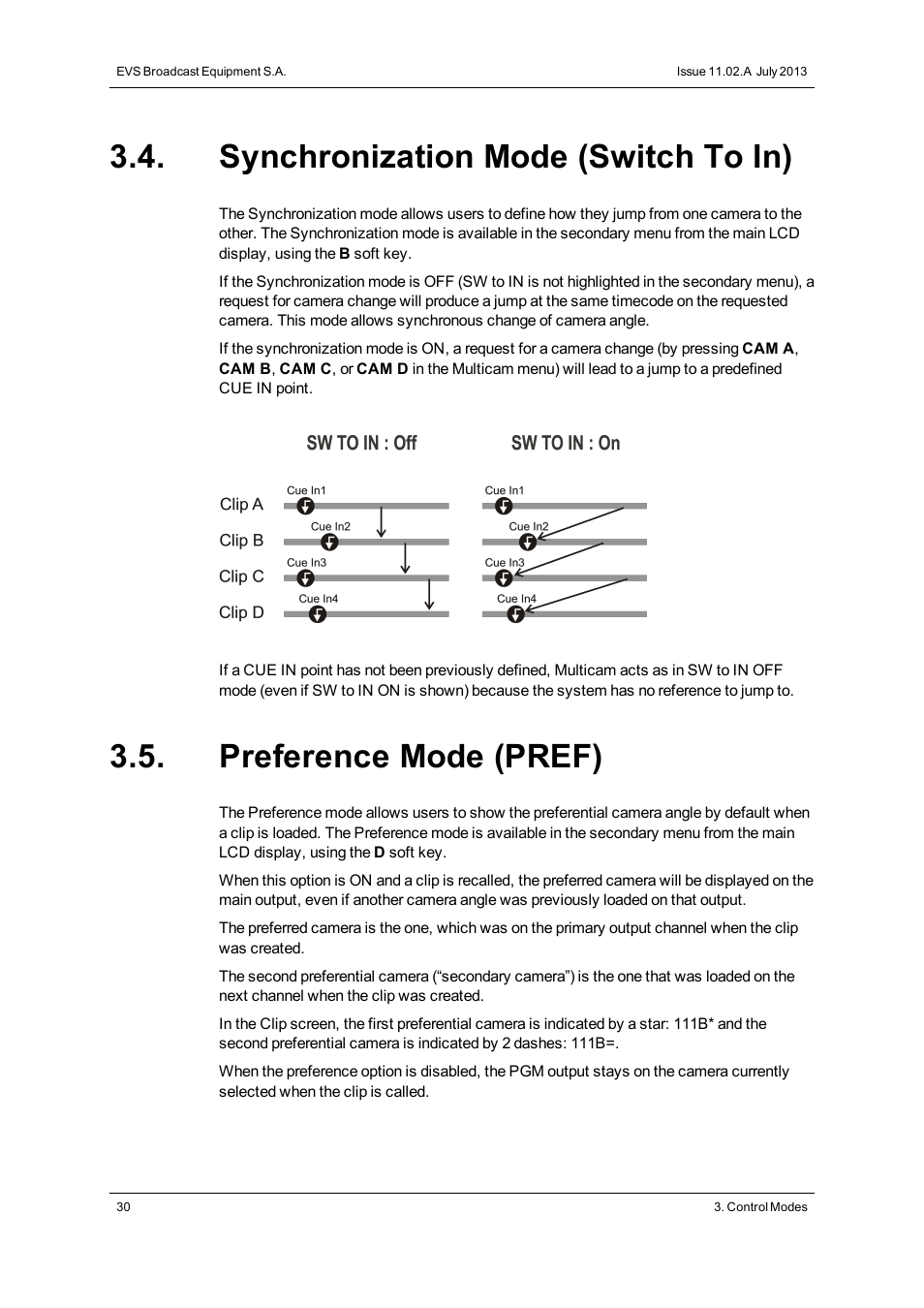 Synchronization mode (switch to in), Preference mode (pref) | EVS XSense Version 11.02 - July 2013 Operating Manual User Manual | Page 38 / 181