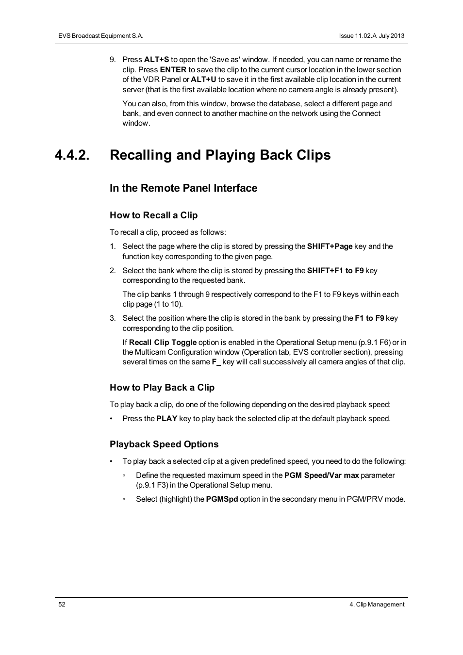 Recalling and playing back clips | EVS XSense Version 11.02 - July 2013 Operating Manual User Manual | Page 60 / 181