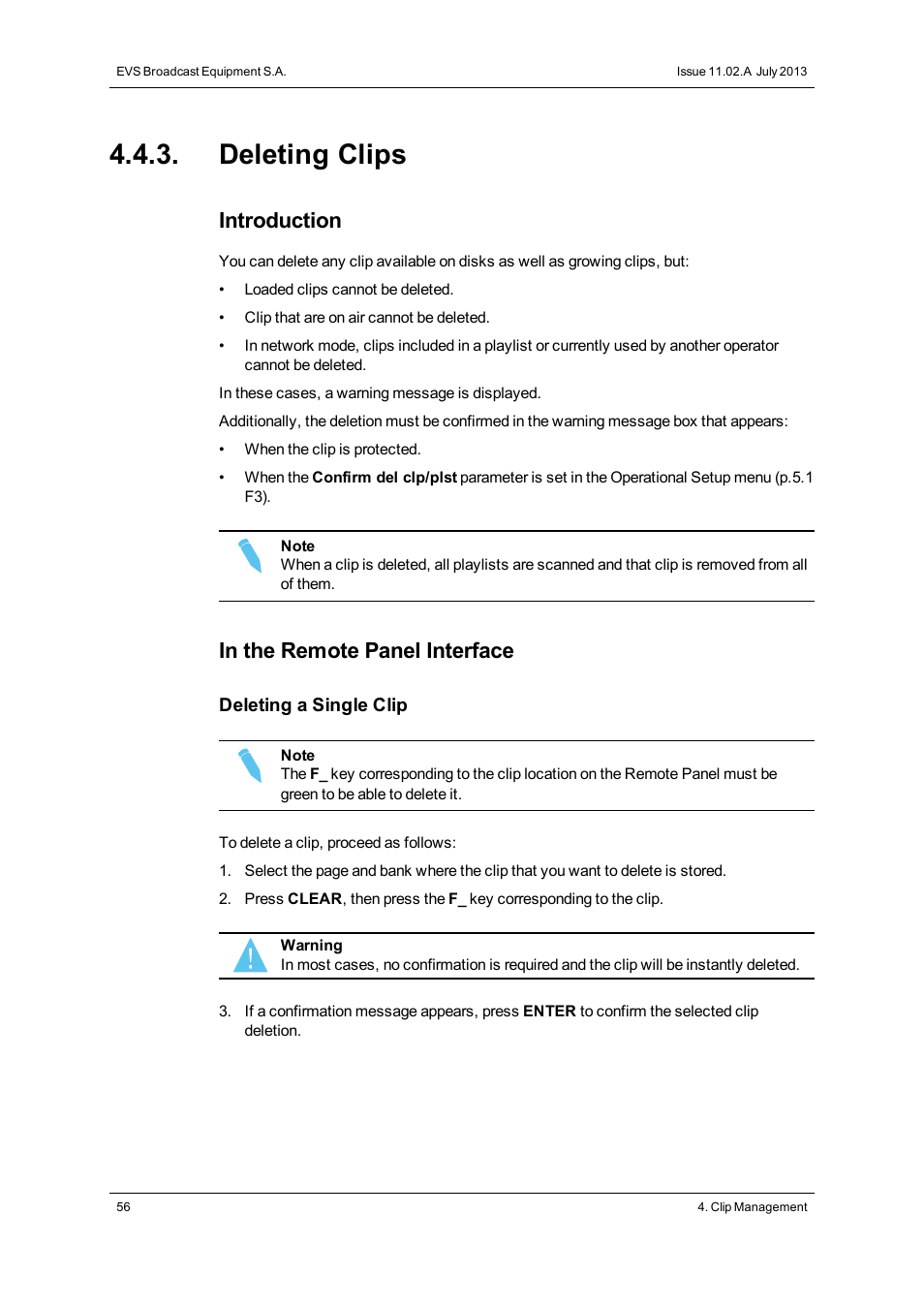 Deleting clips, Introduction | EVS XSense Version 11.02 - July 2013 Operating Manual User Manual | Page 64 / 181