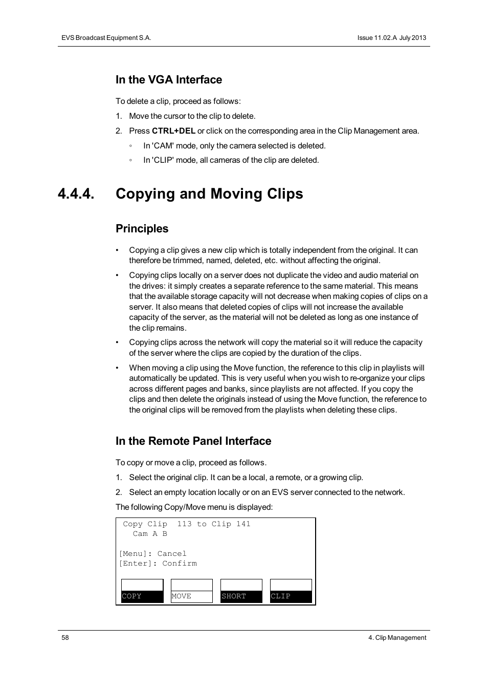 Copying and moving clips, Principles | EVS XSense Version 11.02 - July 2013 Operating Manual User Manual | Page 66 / 181