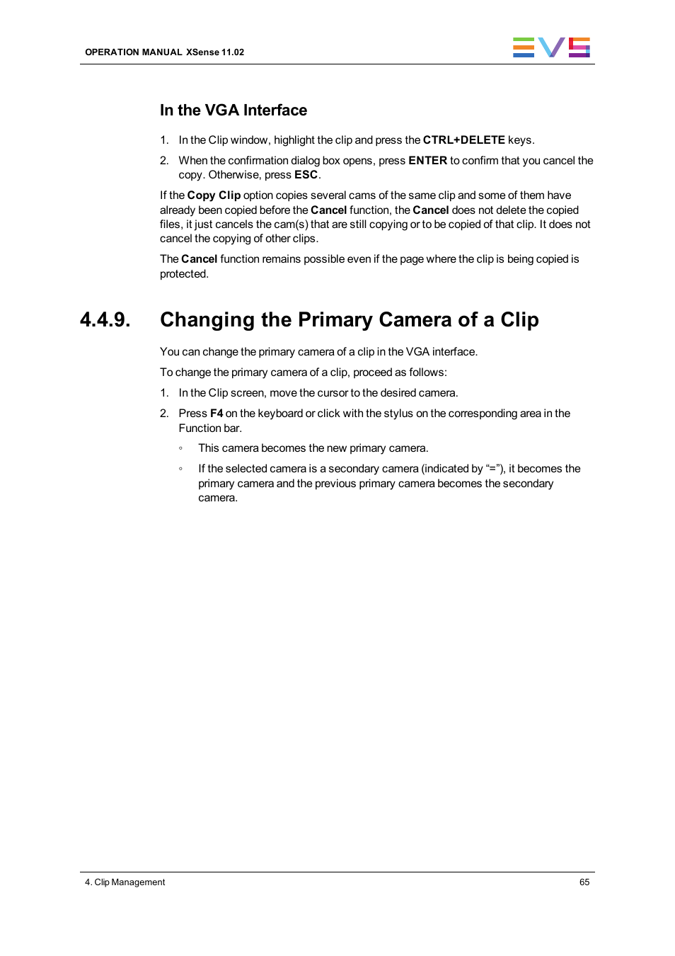 Changing the primary camera of a clip | EVS XSense Version 11.02 - July 2013 Operating Manual User Manual | Page 73 / 181