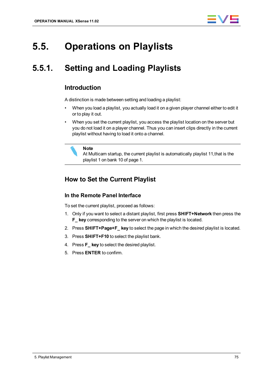 Operations on playlists, Setting and loading playlists | EVS XSense Version 11.02 - July 2013 Operating Manual User Manual | Page 83 / 181