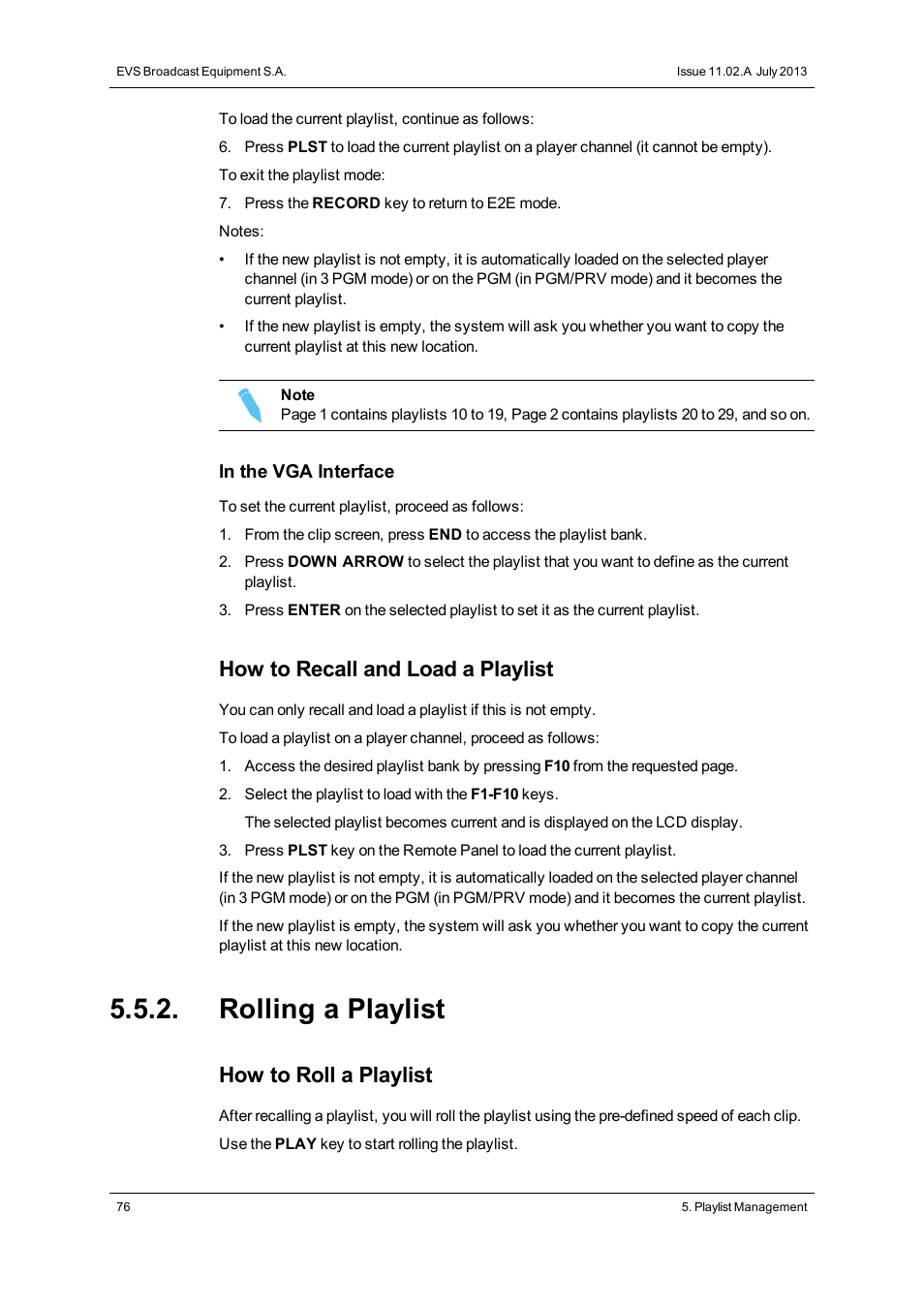 Rolling a playlist, How to recall and load a playlist, How to roll a playlist | EVS XSense Version 11.02 - July 2013 Operating Manual User Manual | Page 84 / 181