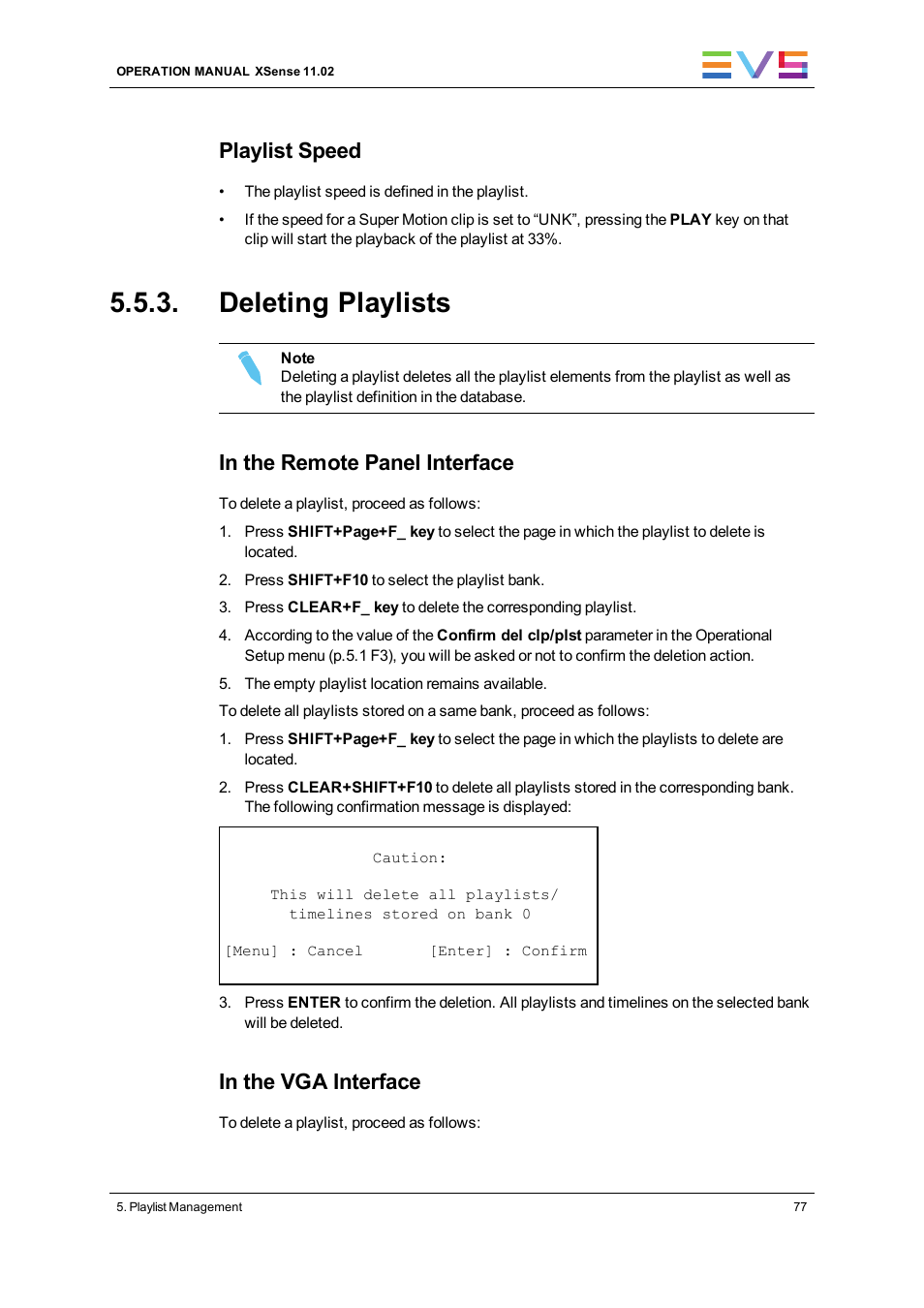 Deleting playlists, Playlist speed | EVS XSense Version 11.02 - July 2013 Operating Manual User Manual | Page 85 / 181