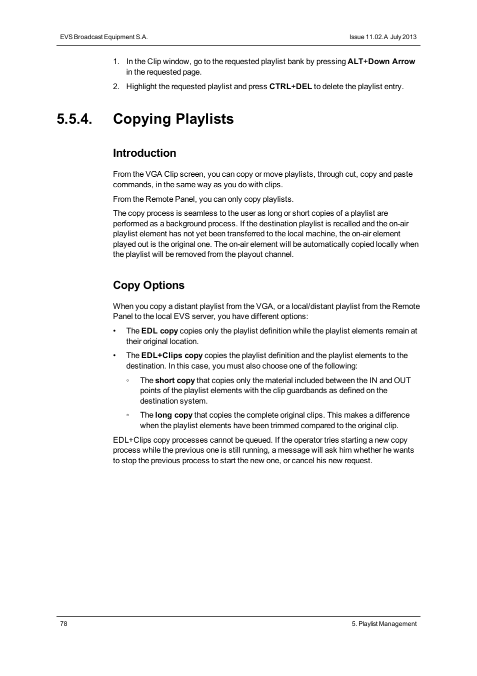 Copying playlists, Introduction, Copy options | EVS XSense Version 11.02 - July 2013 Operating Manual User Manual | Page 86 / 181