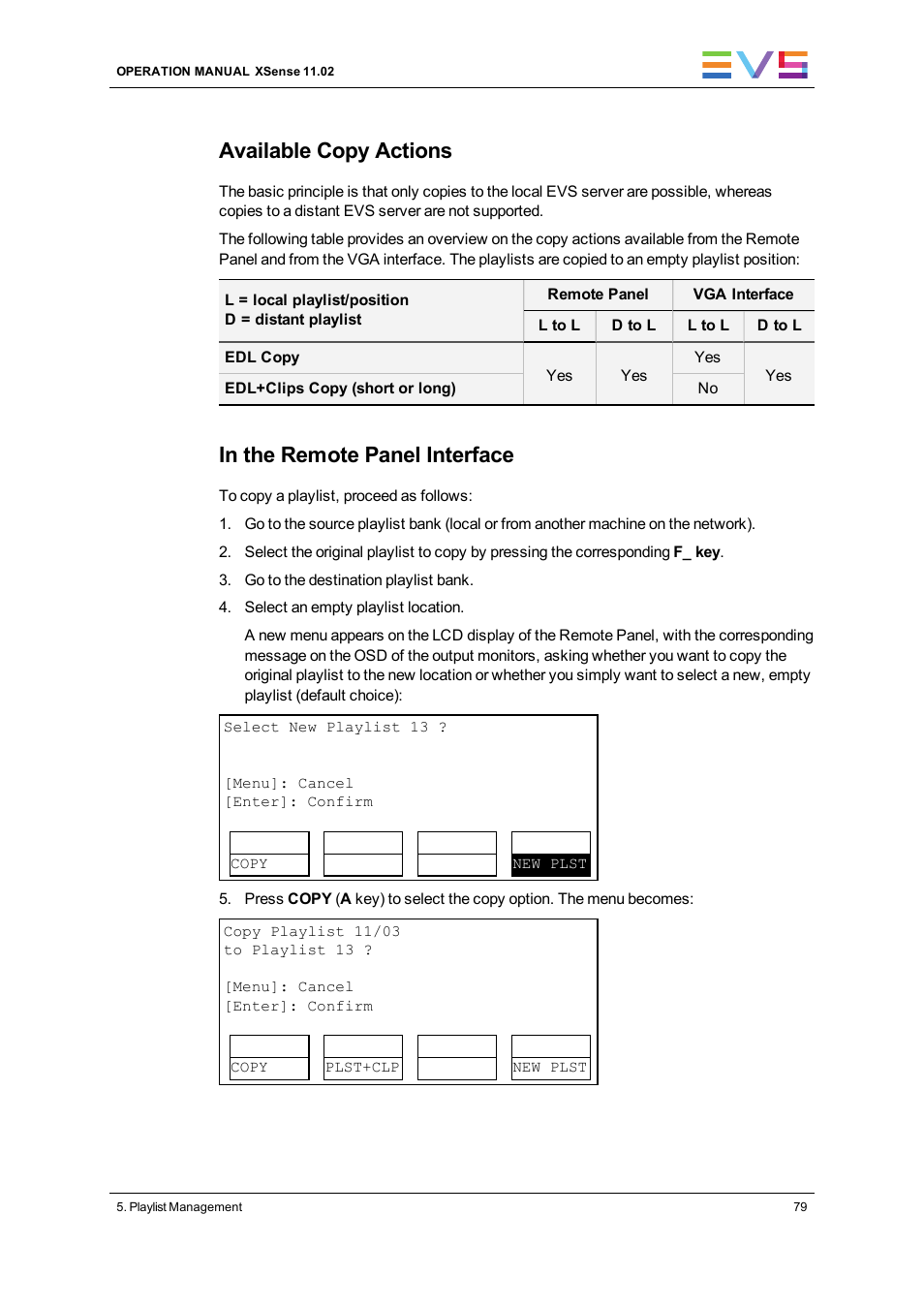 Available copy actions | EVS XSense Version 11.02 - July 2013 Operating Manual User Manual | Page 87 / 181