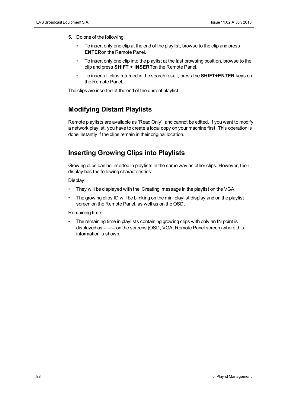 Modifying distant playlists, Inserting growing clips into playlists | EVS XSense Version 11.02 - July 2013 Operating Manual User Manual | Page 96 / 181