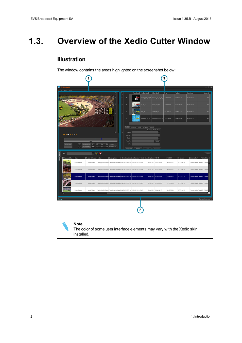 Overview of the xedio cutter window | EVS XEDIO Cutter Version 4.35 - August 2013 User Manual User Manual | Page 10 / 46