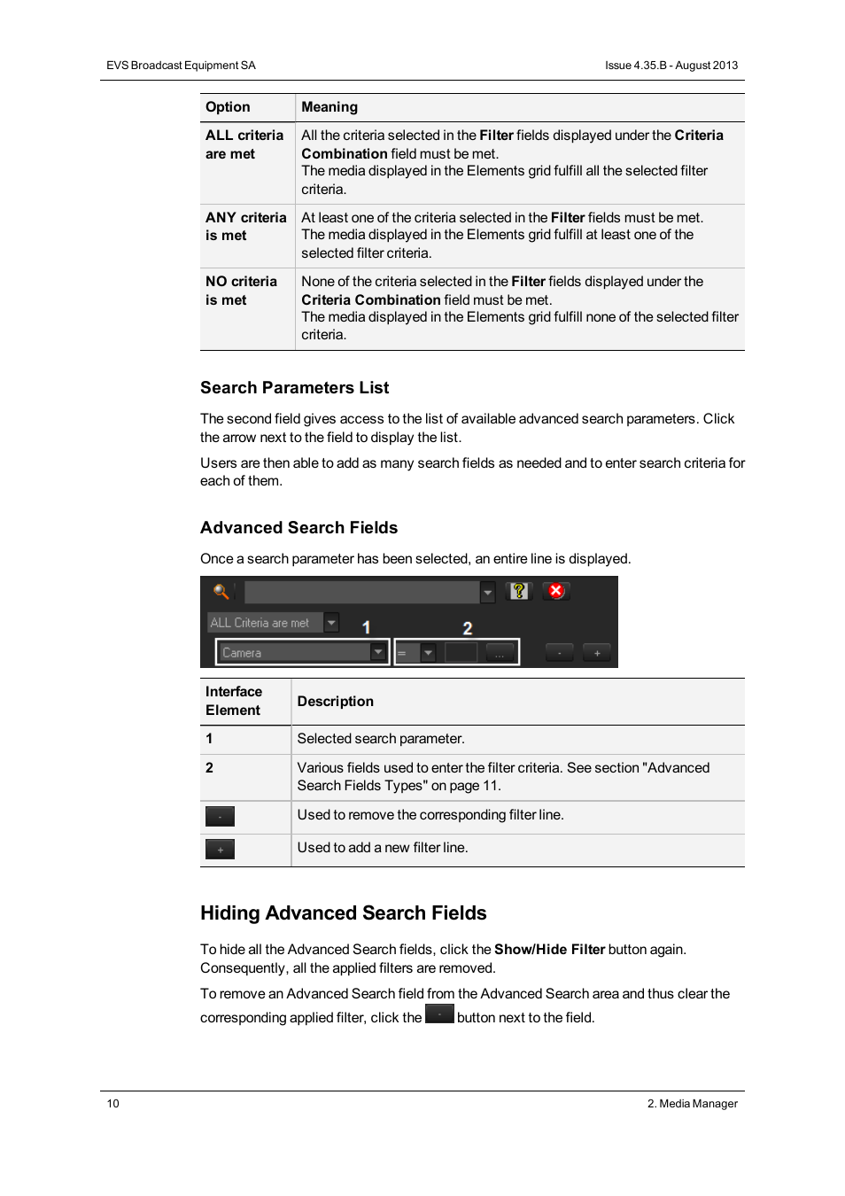 Hiding advanced search fields | EVS XEDIO Cutter Version 4.35 - August 2013 User Manual User Manual | Page 18 / 46