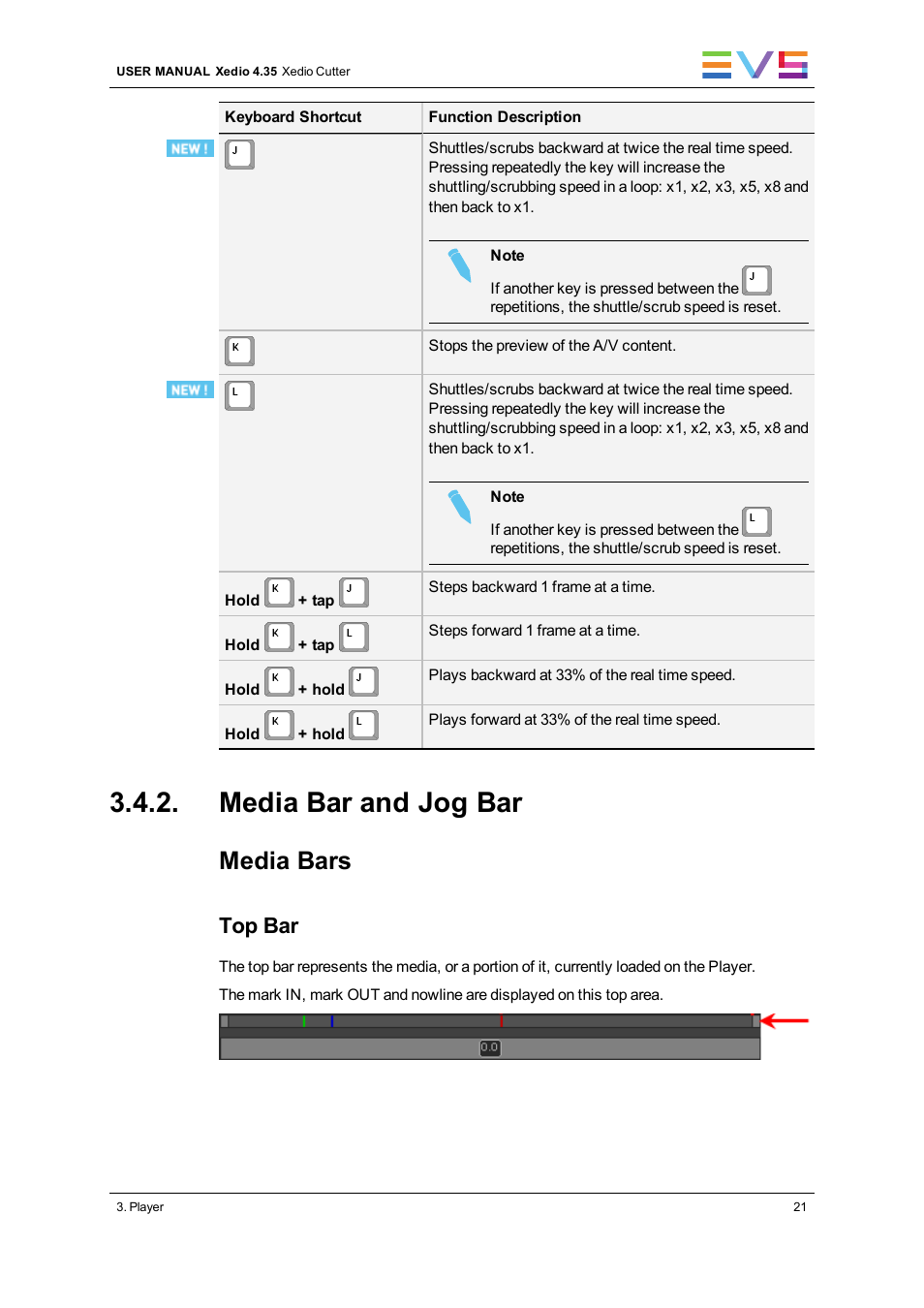 Media bar and jog bar, Media bars, Top bar | EVS XEDIO Cutter Version 4.35 - August 2013 User Manual User Manual | Page 29 / 46