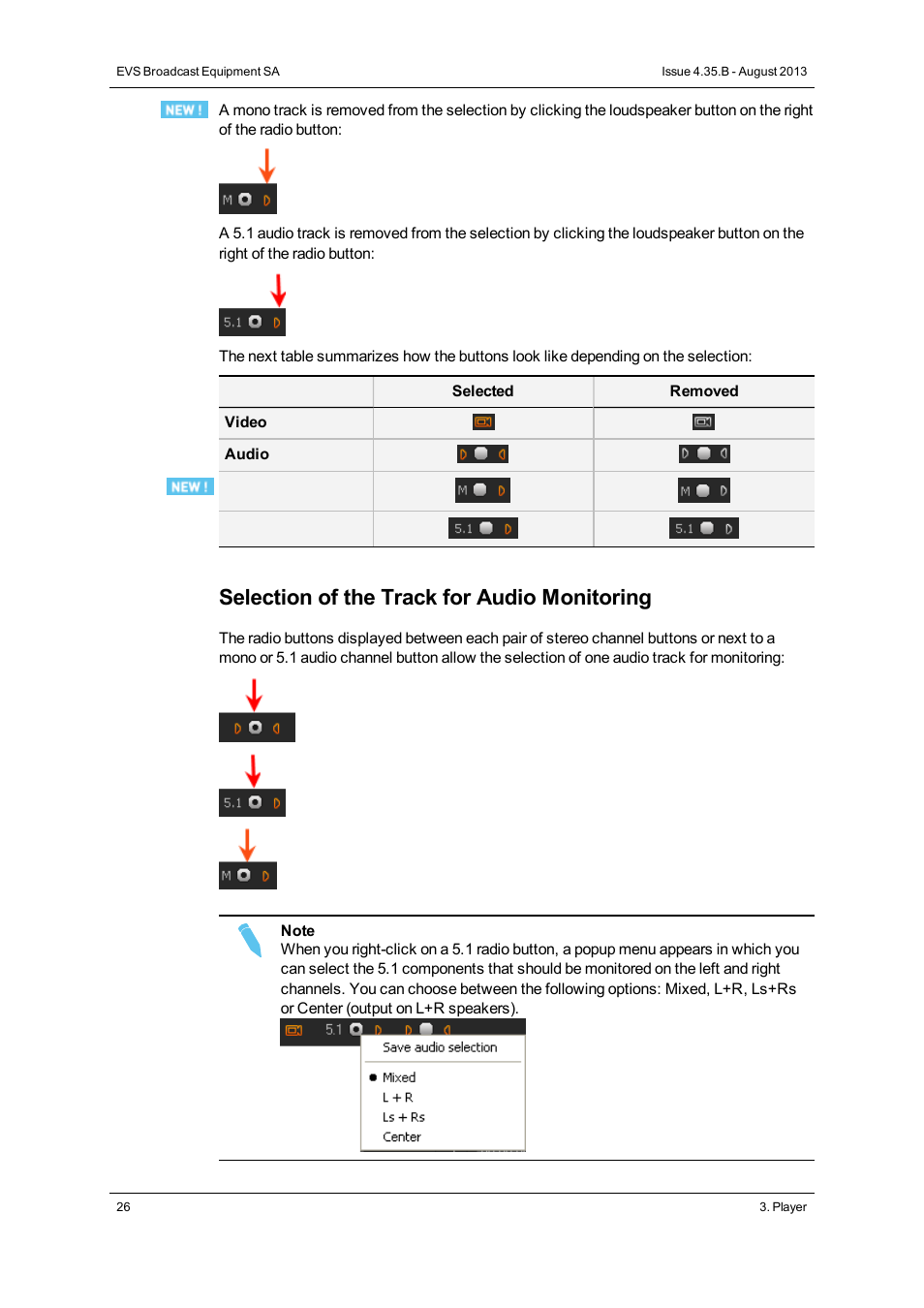 Selection of the track for audio monitoring | EVS XEDIO Cutter Version 4.35 - August 2013 User Manual User Manual | Page 34 / 46