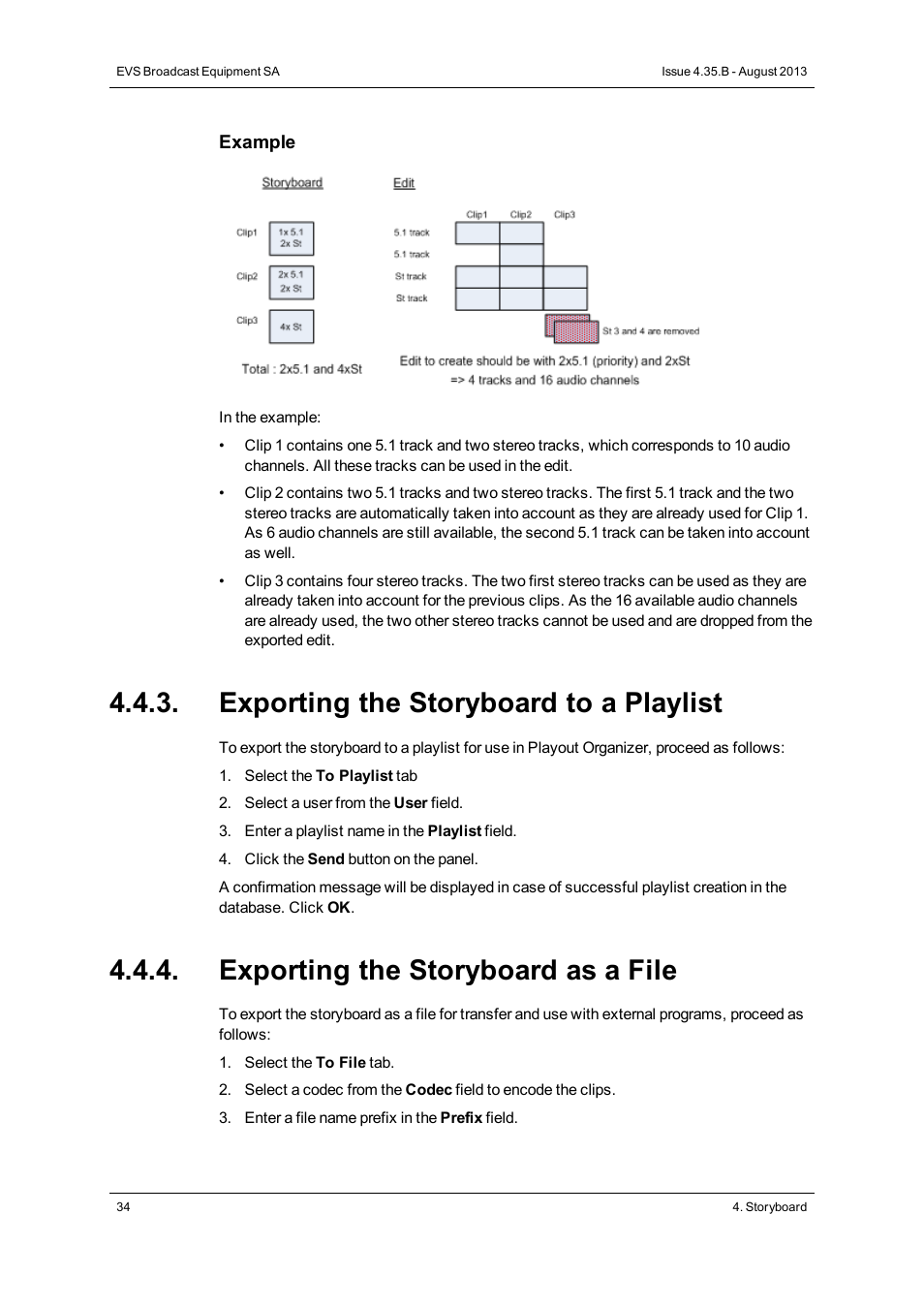 Exporting the storyboard to a playlist, Exporting the storyboard as a file | EVS XEDIO Cutter Version 4.35 - August 2013 User Manual User Manual | Page 42 / 46