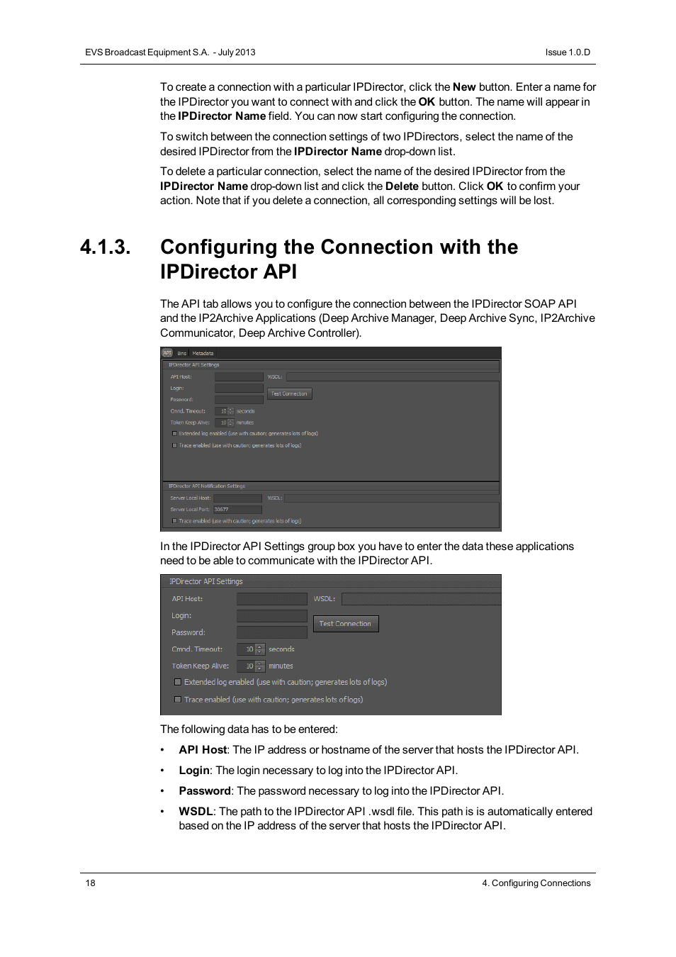 Configuring the connection with the ipdirector api | EVS IP2Archive Configurator Version 1.0 - July 2013 User Manual User Manual | Page 22 / 73