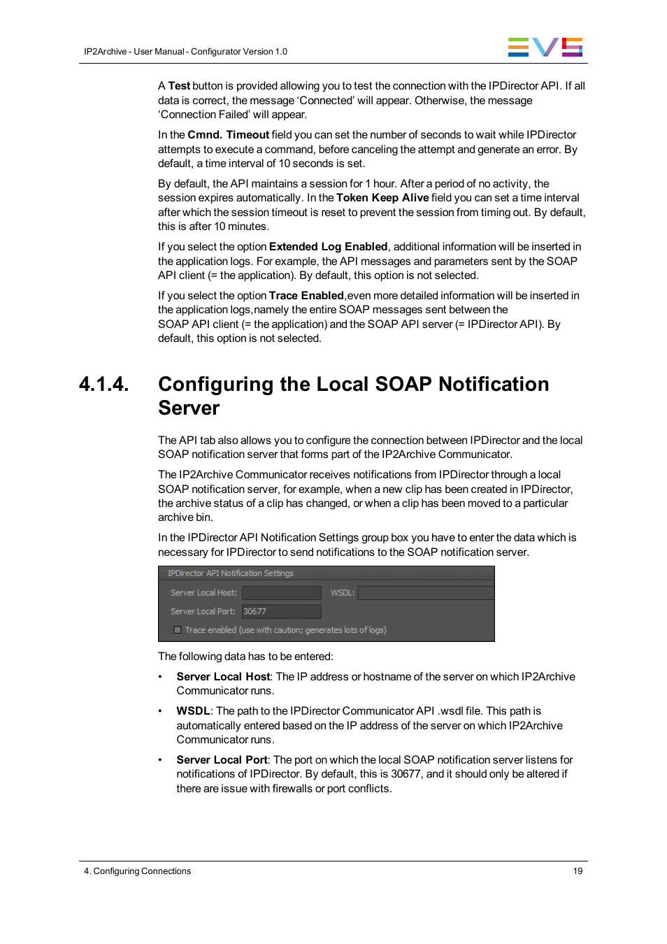 Configuring the local soap notification server | EVS IP2Archive Configurator Version 1.0 - July 2013 User Manual User Manual | Page 23 / 73