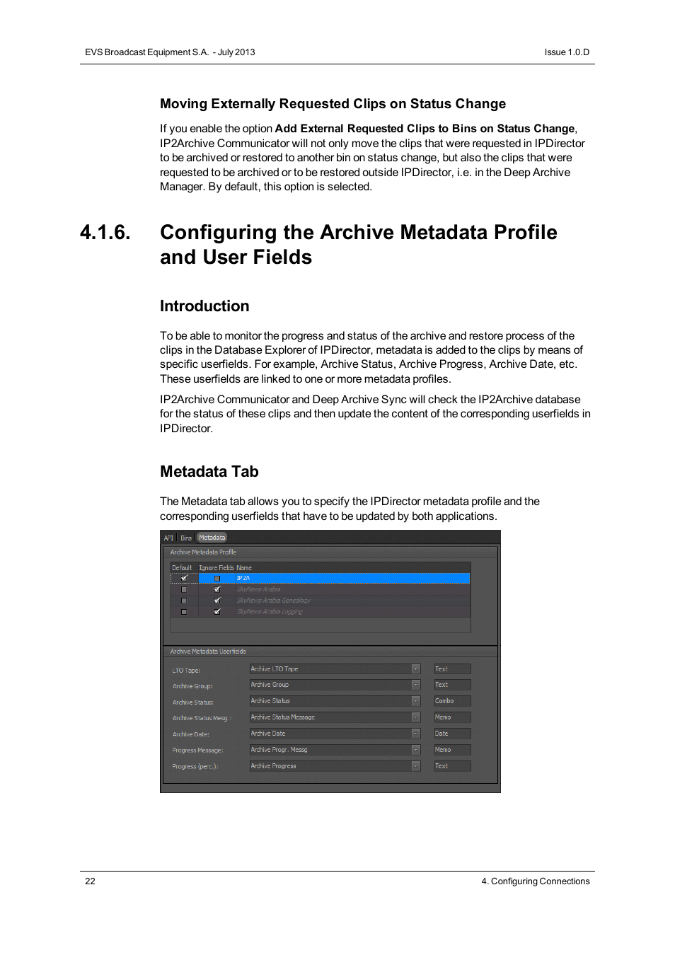 Introduction, Metadata tab | EVS IP2Archive Configurator Version 1.0 - July 2013 User Manual User Manual | Page 26 / 73