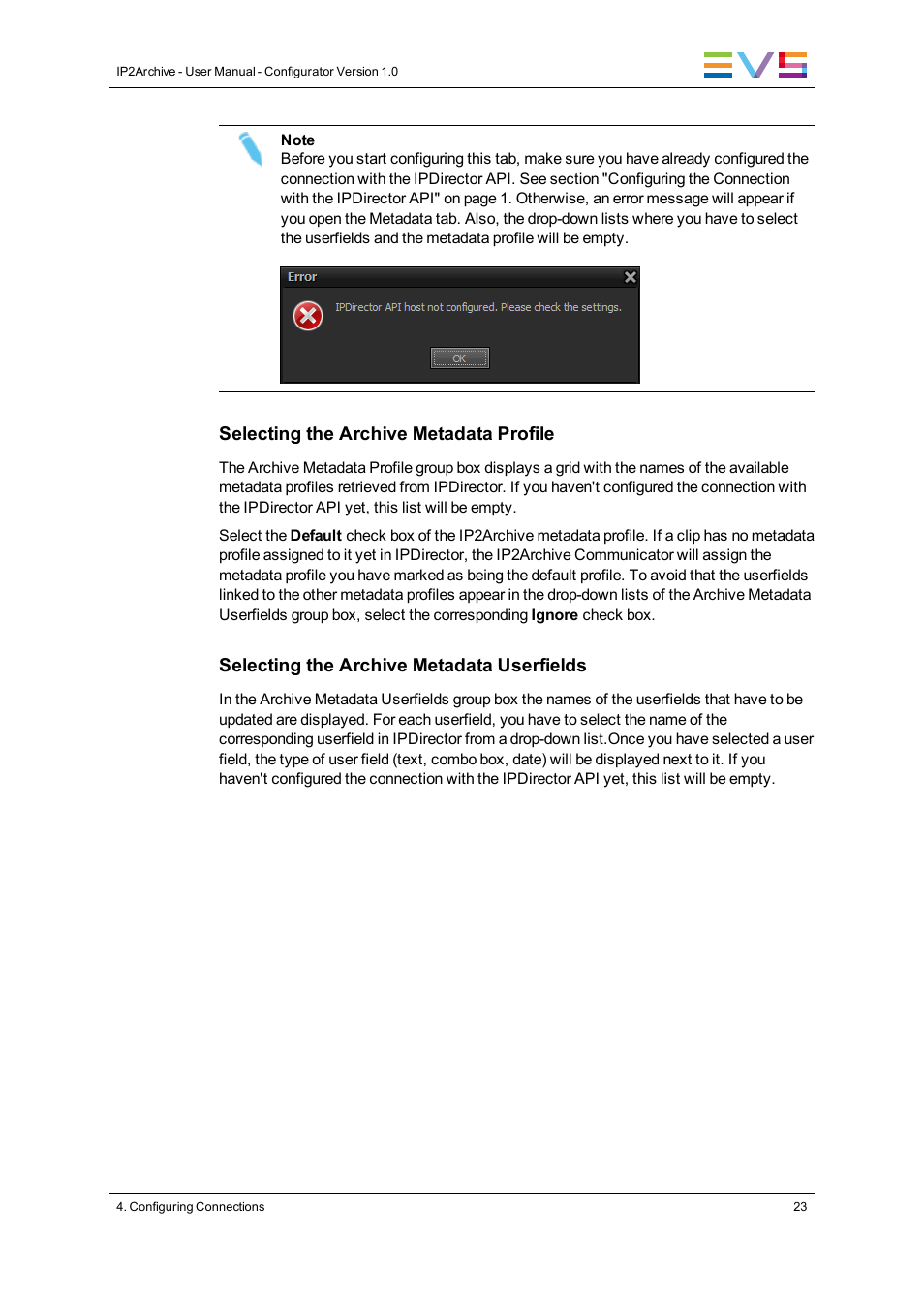 Selecting the archive metadata profile, Selecting the archive metadata userfields | EVS IP2Archive Configurator Version 1.0 - July 2013 User Manual User Manual | Page 27 / 73