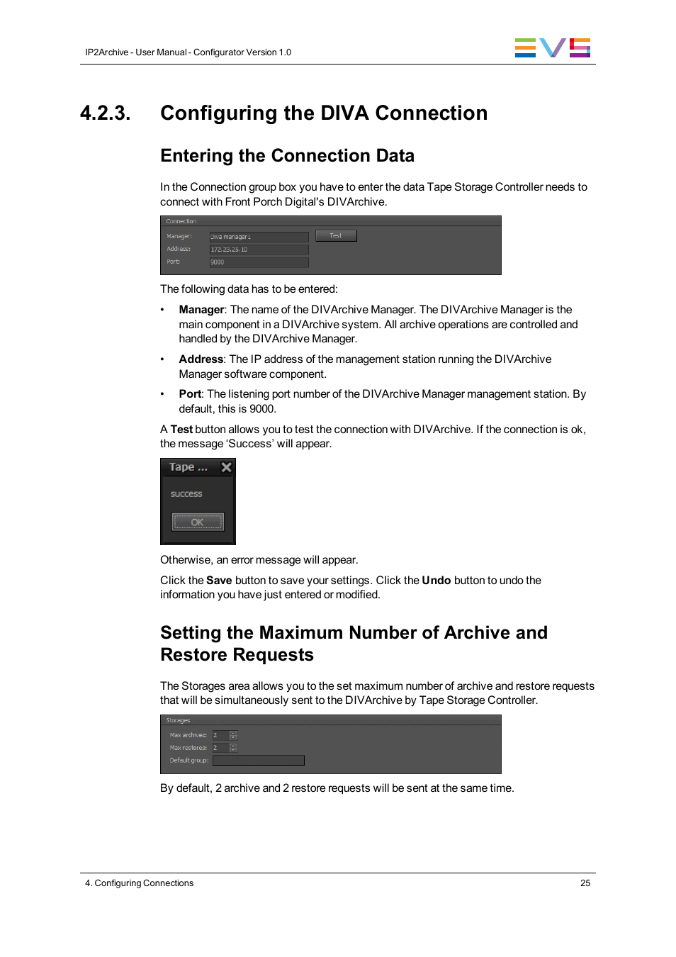Configuring the diva connection, Entering the connection data | EVS IP2Archive Configurator Version 1.0 - July 2013 User Manual User Manual | Page 29 / 73