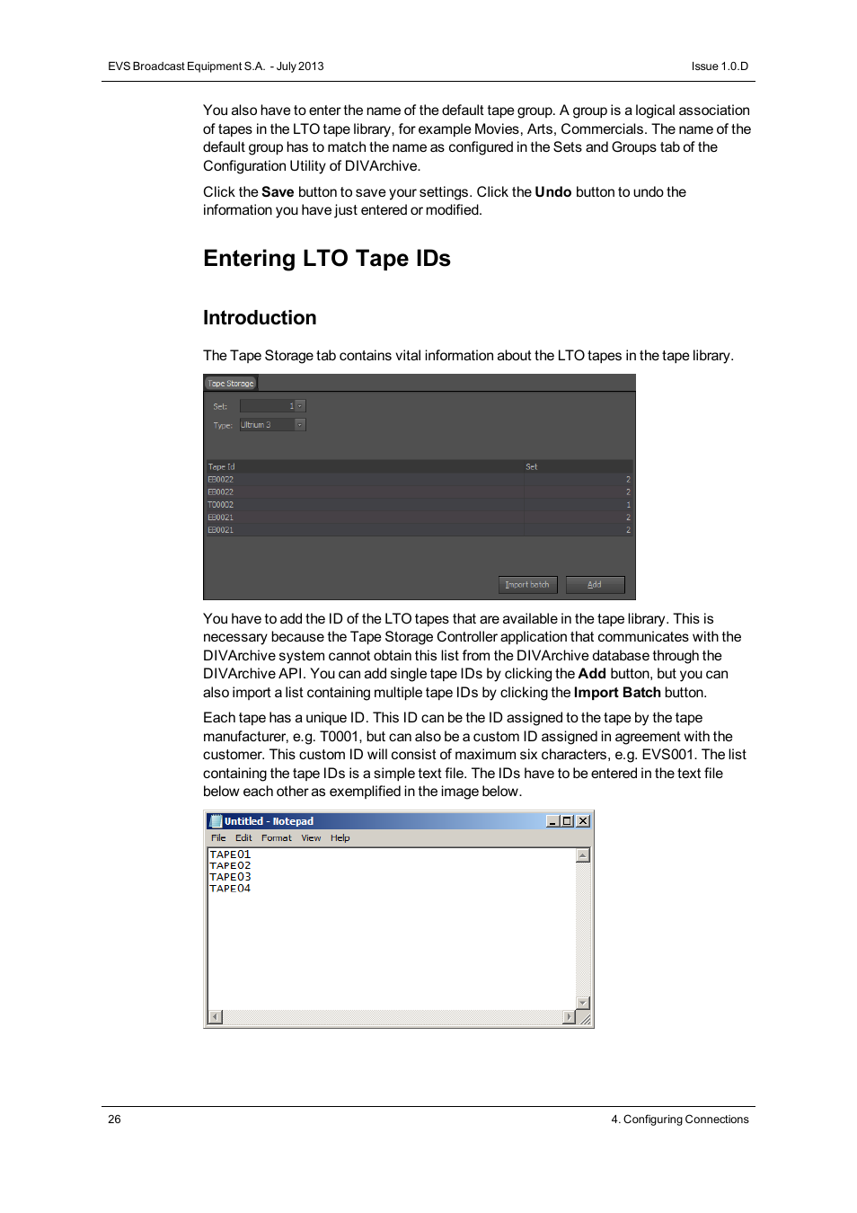 Entering lto tape ids, Introduction | EVS IP2Archive Configurator Version 1.0 - July 2013 User Manual User Manual | Page 30 / 73