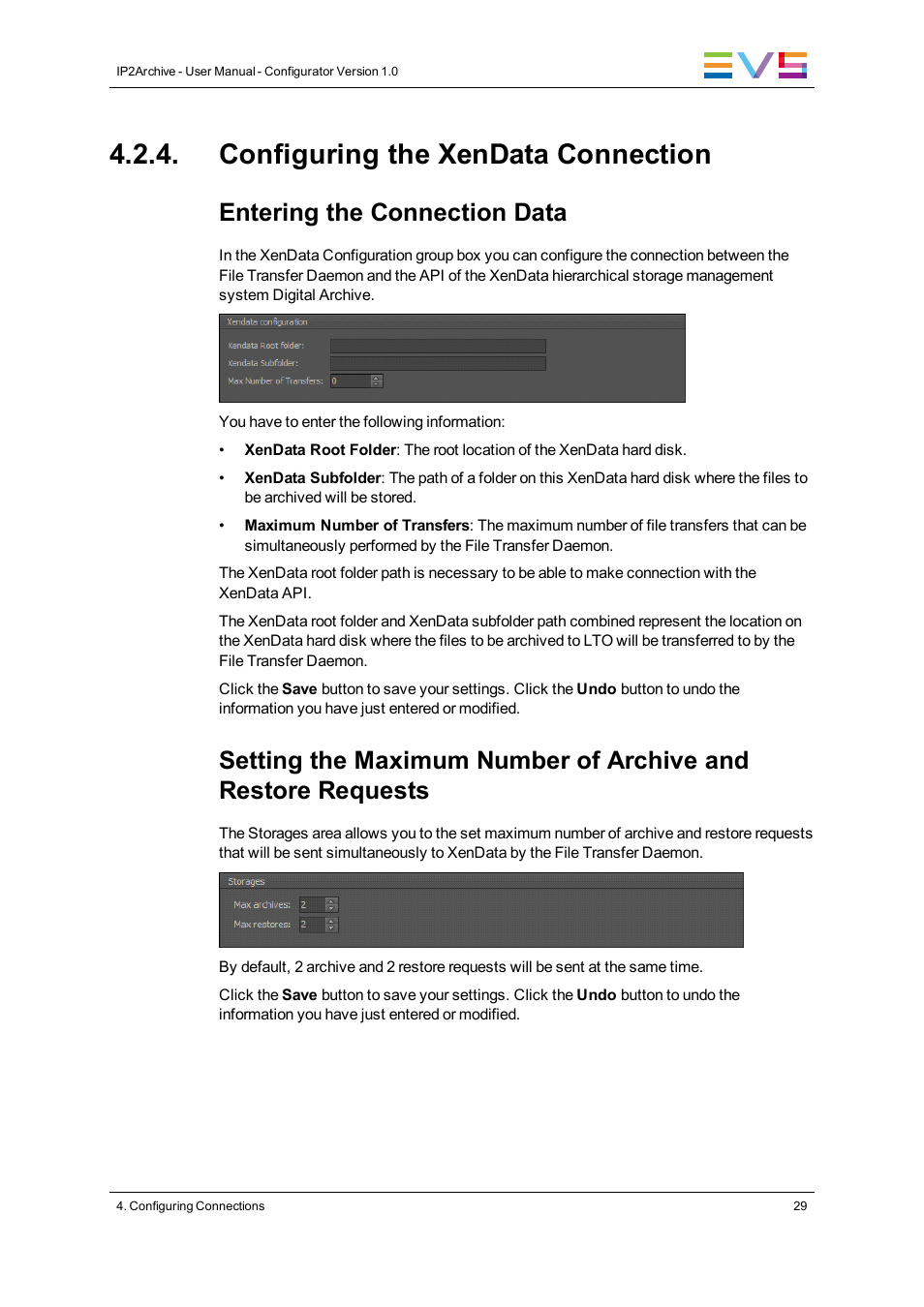 Configuring the xendata connection, Entering the connection data | EVS IP2Archive Configurator Version 1.0 - July 2013 User Manual User Manual | Page 33 / 73