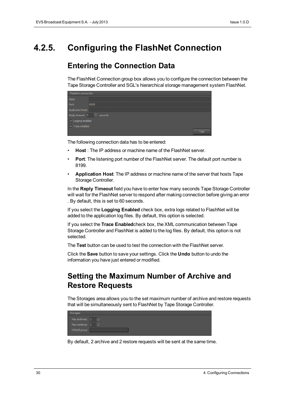 Configuring the flashnet connection, Entering the connection data | EVS IP2Archive Configurator Version 1.0 - July 2013 User Manual User Manual | Page 34 / 73