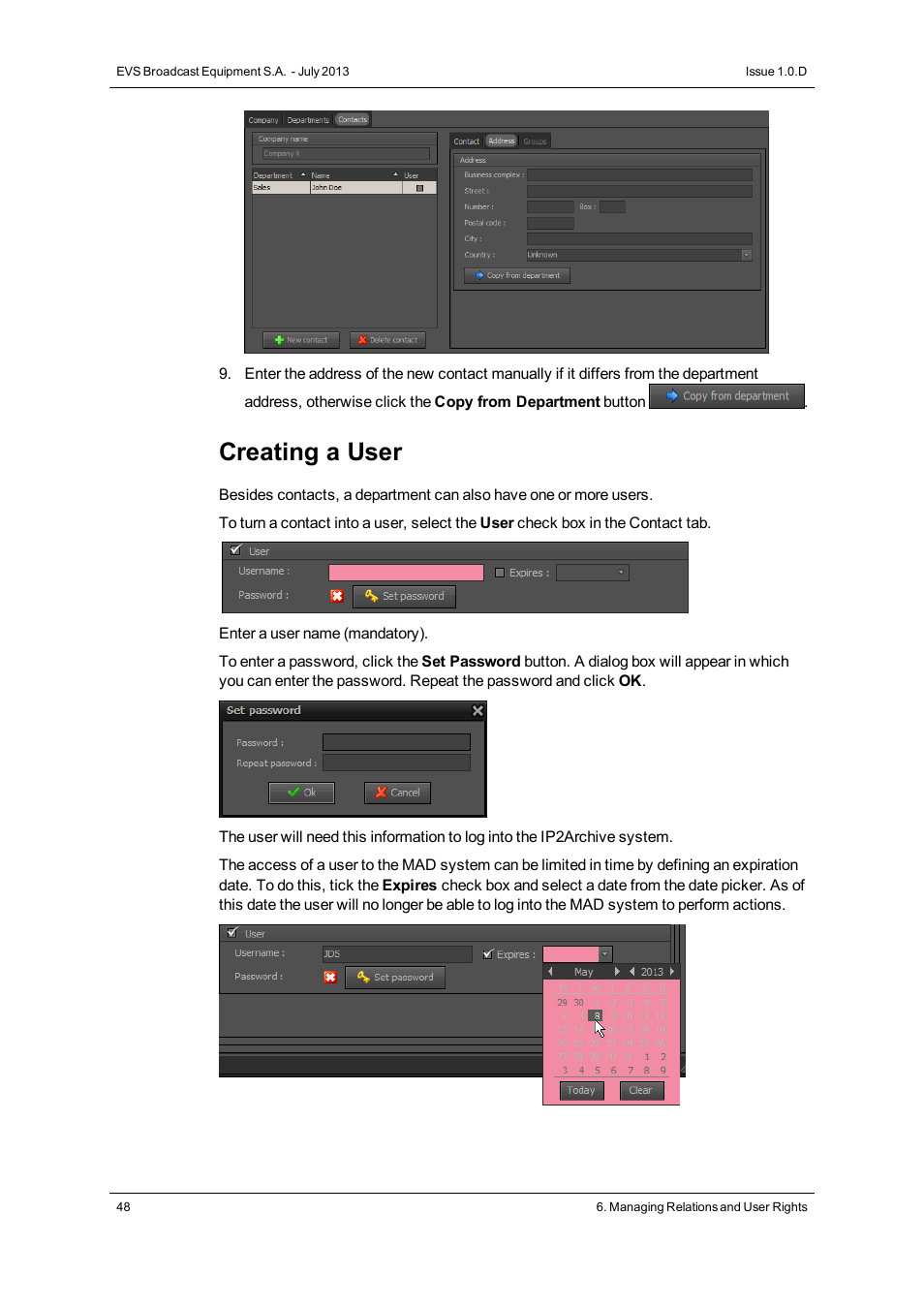 Creating a user | EVS IP2Archive Configurator Version 1.0 - July 2013 User Manual User Manual | Page 52 / 73