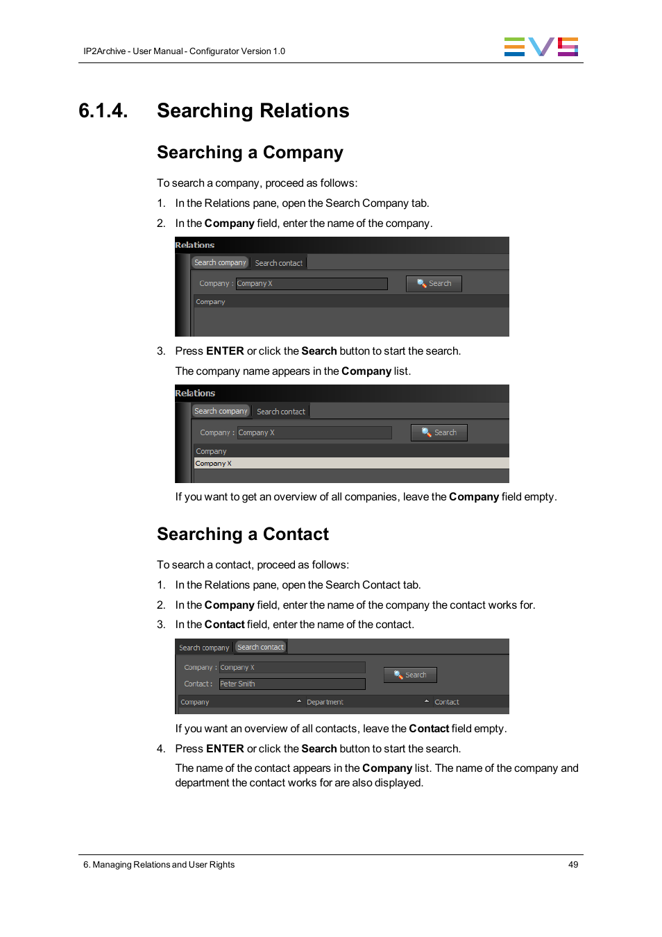 Searching relations, Searching a company, Searching a contact | EVS IP2Archive Configurator Version 1.0 - July 2013 User Manual User Manual | Page 53 / 73