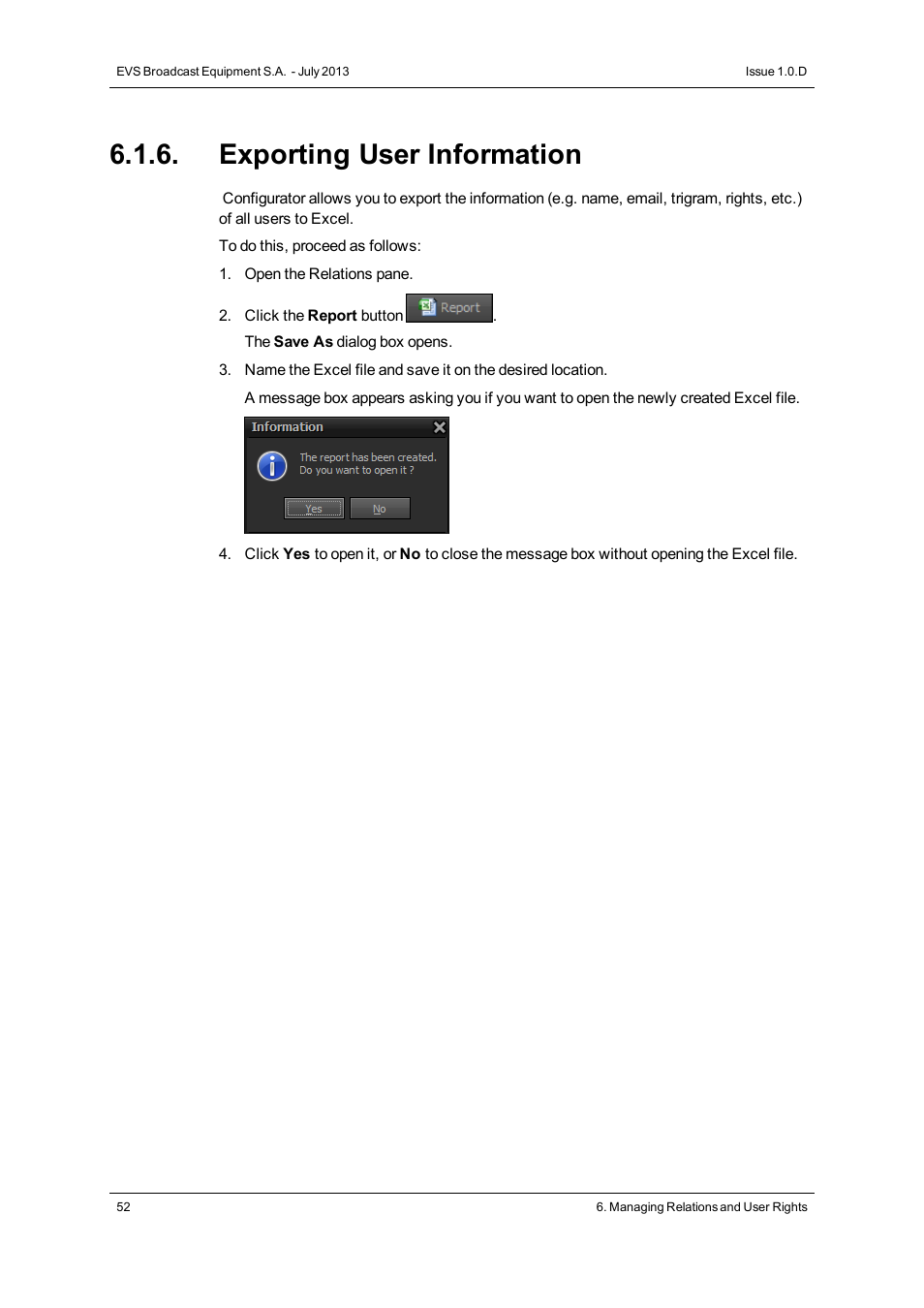 Exporting user information | EVS IP2Archive Configurator Version 1.0 - July 2013 User Manual User Manual | Page 56 / 73