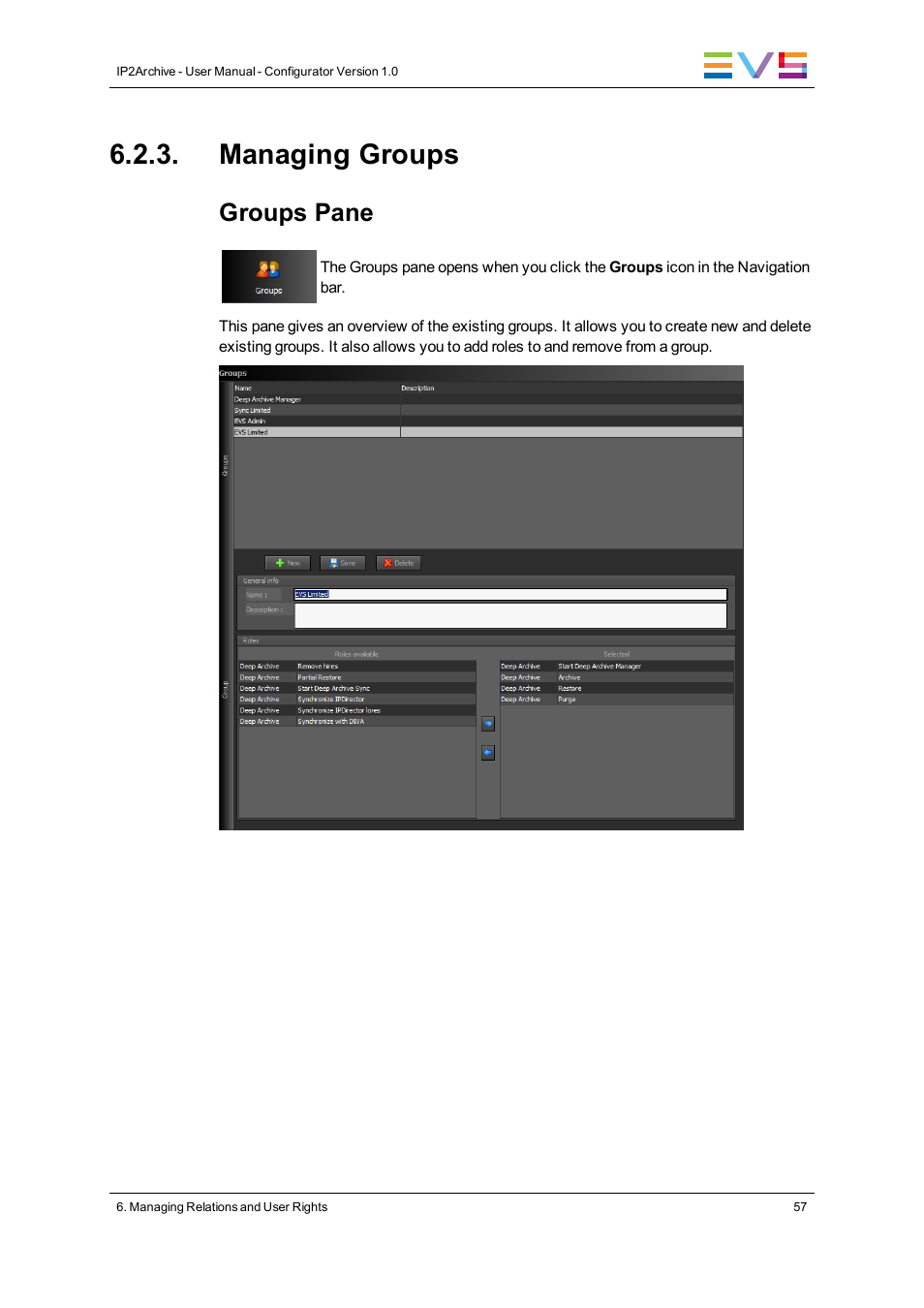 Managing groups, Groups pane | EVS IP2Archive Configurator Version 1.0 - July 2013 User Manual User Manual | Page 61 / 73