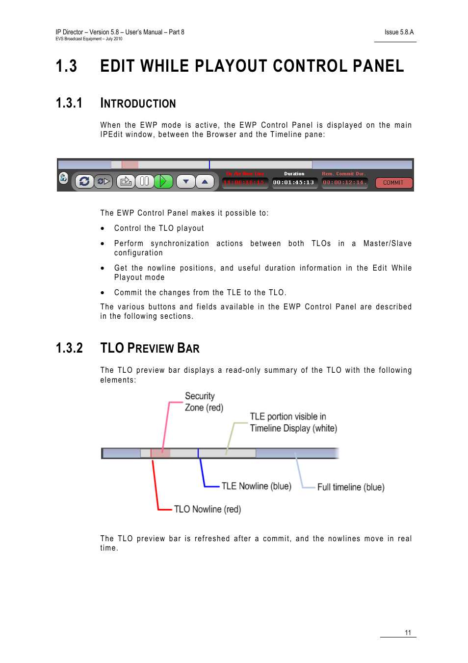 3 edit while playout control panel, 1 introduction, 2 tlo preview bar | Edit while playout control panel, Introduction, Tlo preview bar, 2 tlo, Ntroduction, Review | EVS IPDirector Version 5.8 - July 2010 Part 8 User's Manual User Manual | Page 12 / 22