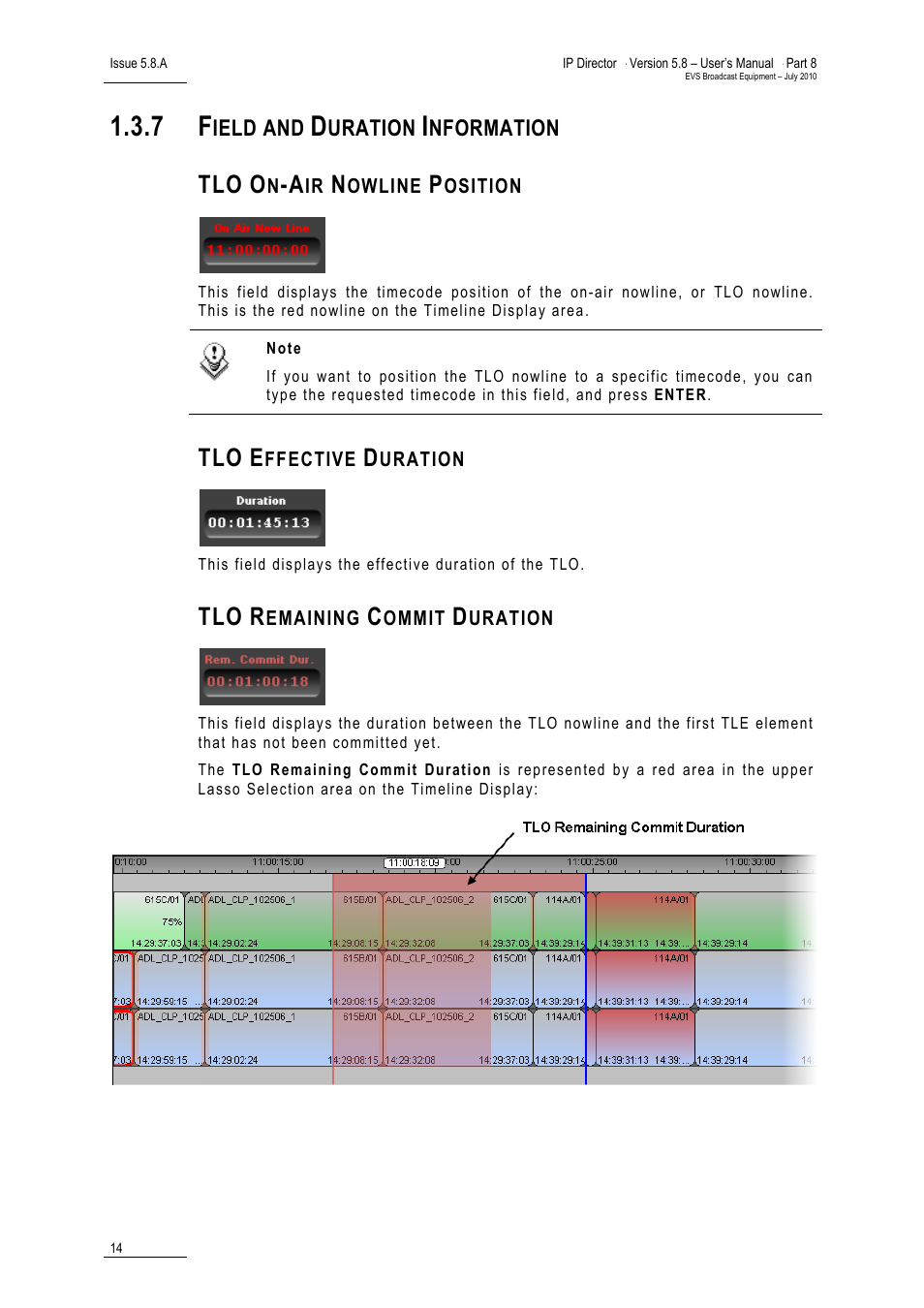 7 field and duration information, Tlo on-air nowline position, Tlo effective duration | Tlo remaining commit duration, Field and duration information | EVS IPDirector Version 5.8 - July 2010 Part 8 User's Manual User Manual | Page 15 / 22