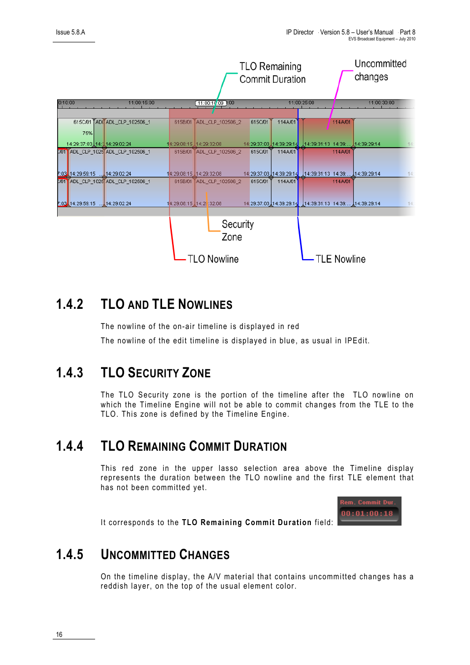 2 tlo and tle nowlines, 3 tlo security zone, 4 tlo remaining commit duration | 5 uncommitted changes, Tlo and tle nowlines, Tlo security zone, Tlo remaining commit duration, Uncommitted changes, 2 tlo, 3 tlo | EVS IPDirector Version 5.8 - July 2010 Part 8 User's Manual User Manual | Page 17 / 22