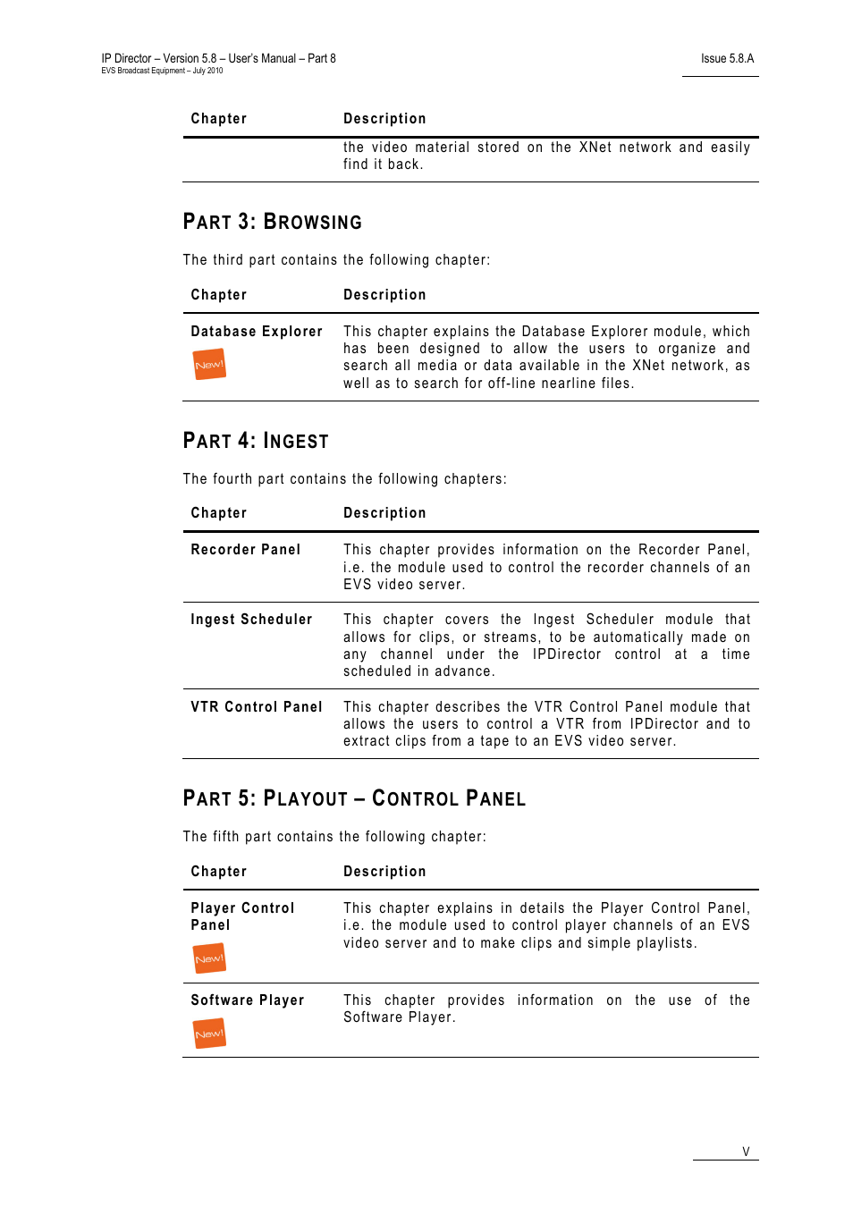 Part 3: browsing, Part 4: ingest, Part 5: playout – control panel | EVS IPDirector Version 5.8 - July 2010 Part 8 User's Manual User Manual | Page 6 / 22