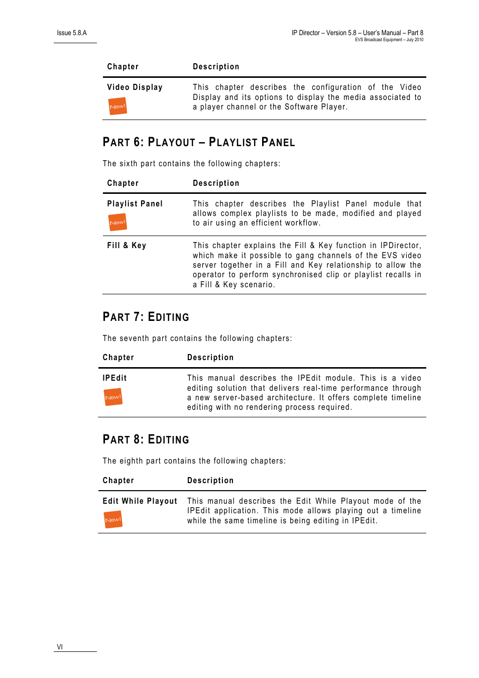 Part 6: playout – playlist panel, Part 7: editing, Part 8: editing | EVS IPDirector Version 5.8 - July 2010 Part 8 User's Manual User Manual | Page 7 / 22