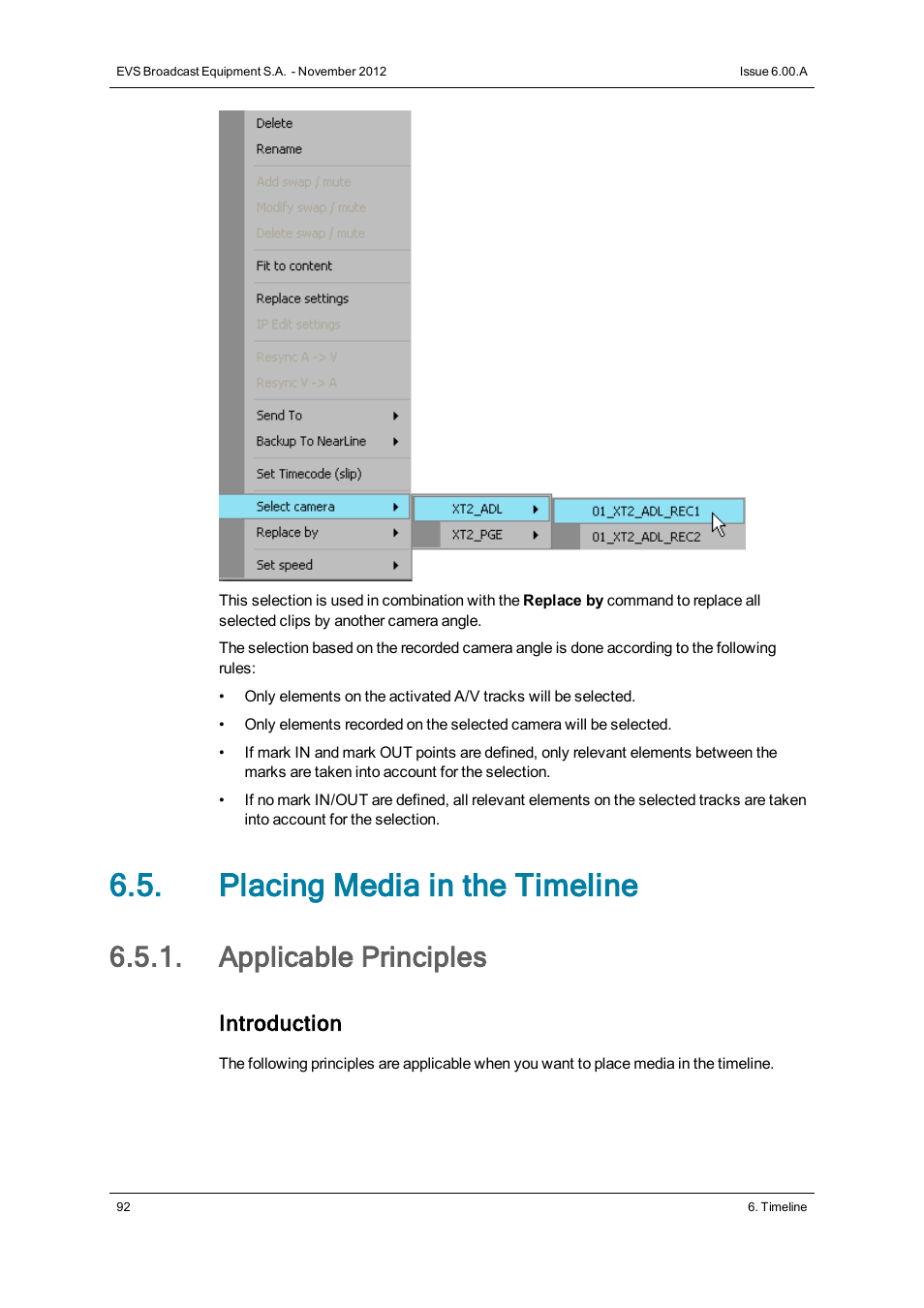 Placing media in the timeline, Applicable principles, Introduction | EVS IPDirector Version 6.0 - November 2012 Part 8 User's Manual User Manual | Page 104 / 250