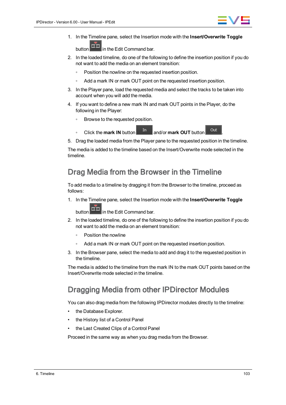 Drag media from the browser in the timeline, Dragging media from other ipdirector modules | EVS IPDirector Version 6.0 - November 2012 Part 8 User's Manual User Manual | Page 115 / 250