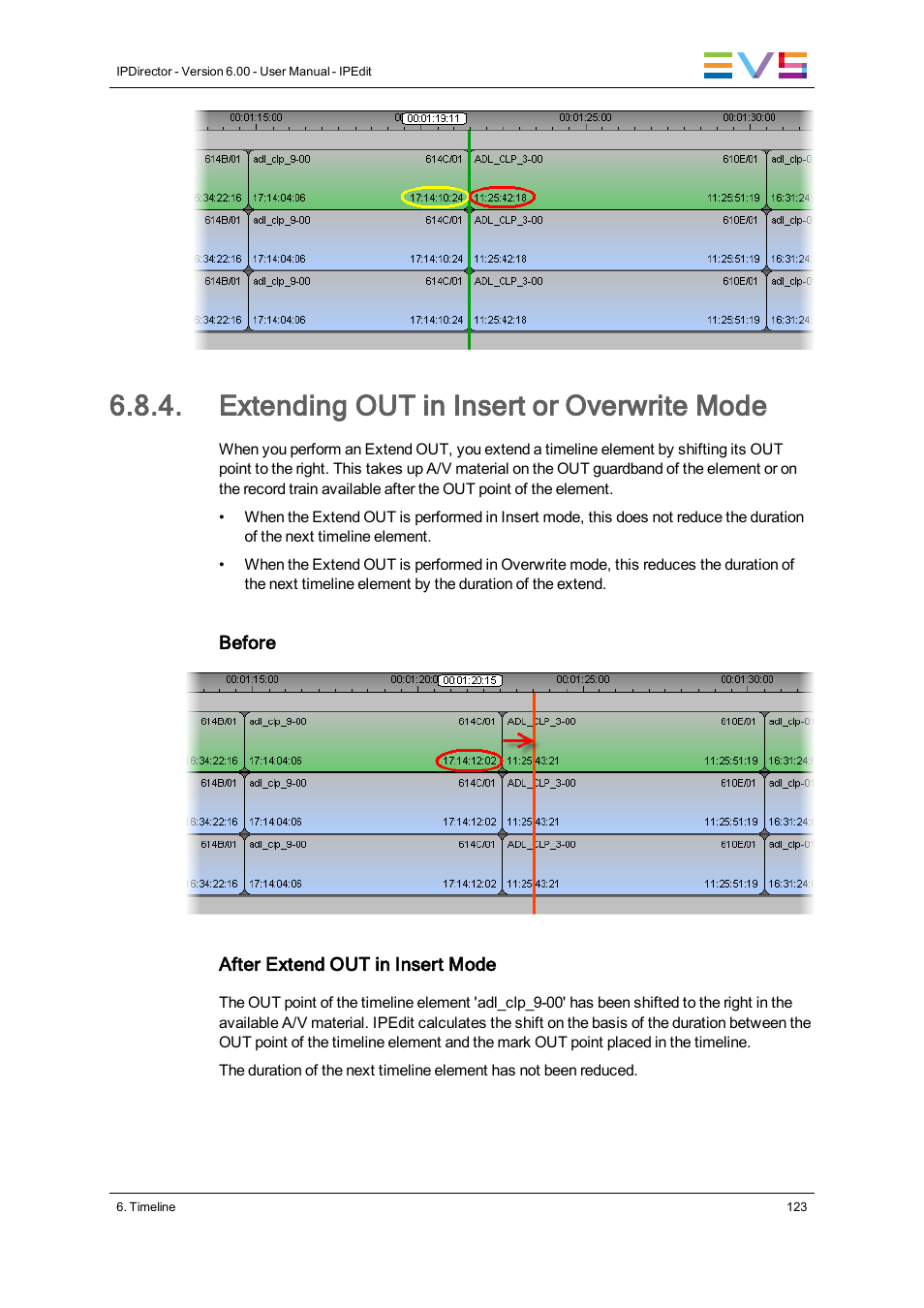 Extending out in insert or overwrite mode | EVS IPDirector Version 6.0 - November 2012 Part 8 User's Manual User Manual | Page 135 / 250