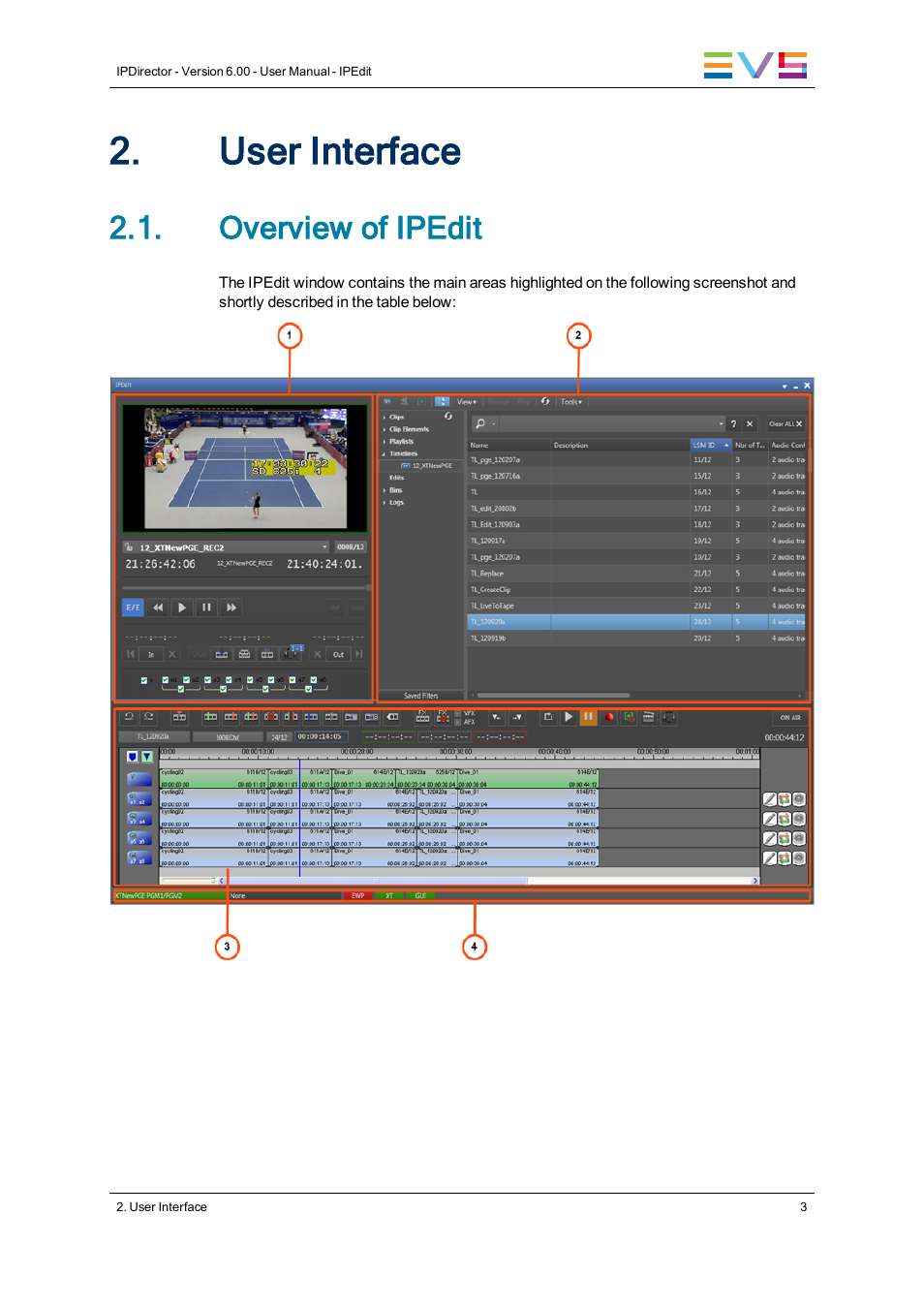 User interface, Overview of ipedit | EVS IPDirector Version 6.0 - November 2012 Part 8 User's Manual User Manual | Page 15 / 250