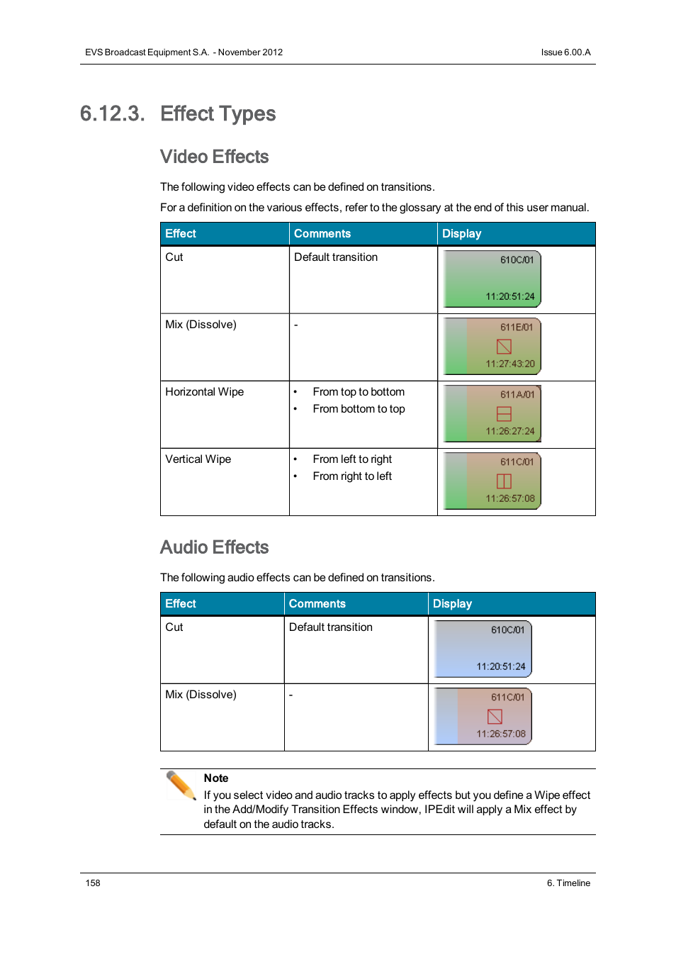 Effect types, Video effects, Audio effects | EVS IPDirector Version 6.0 - November 2012 Part 8 User's Manual User Manual | Page 170 / 250