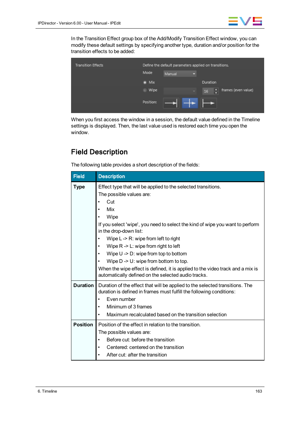 Field description | EVS IPDirector Version 6.0 - November 2012 Part 8 User's Manual User Manual | Page 175 / 250