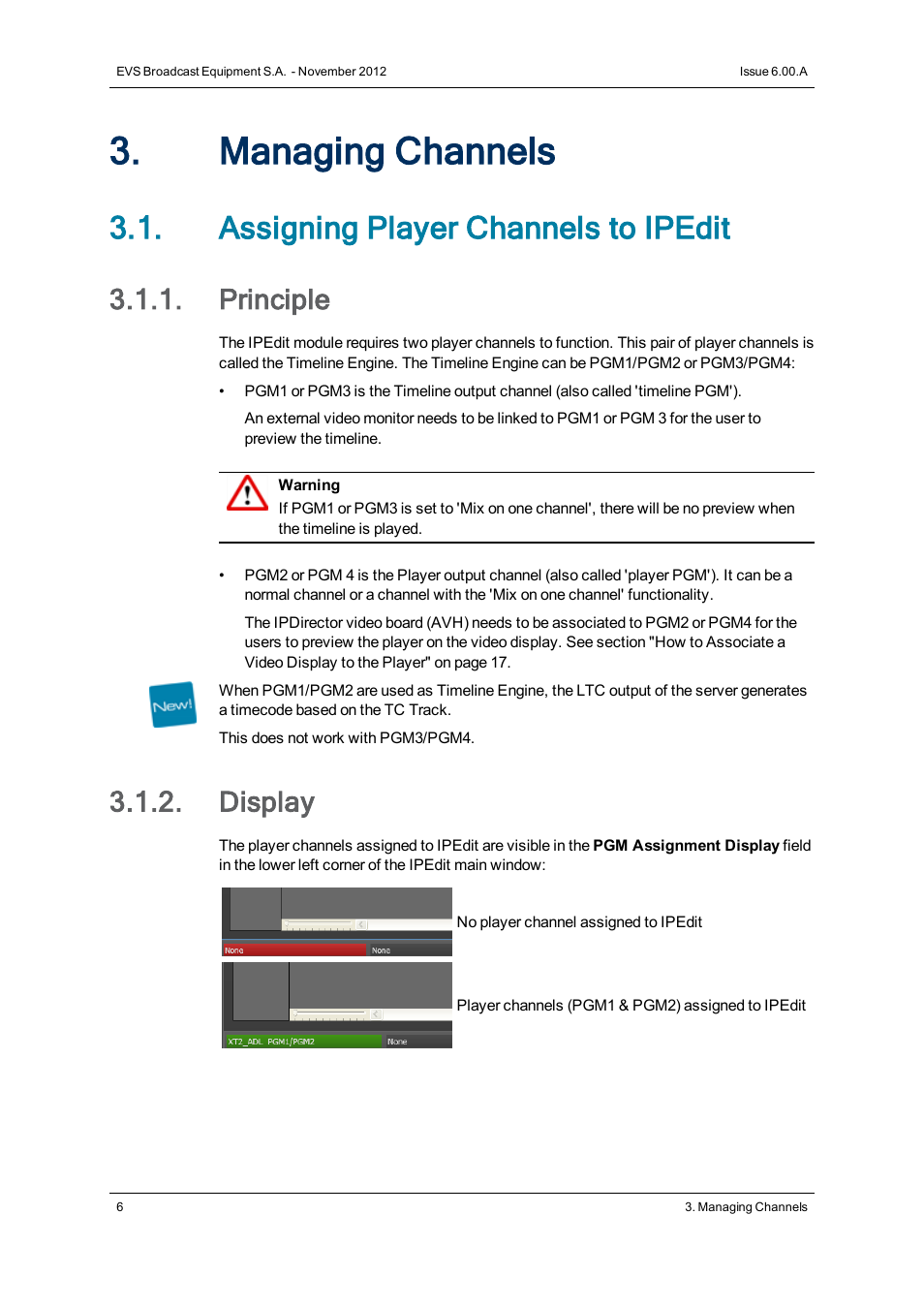 Managing channels, Assigning player channels to ipedit, Principle | Display | EVS IPDirector Version 6.0 - November 2012 Part 8 User's Manual User Manual | Page 18 / 250